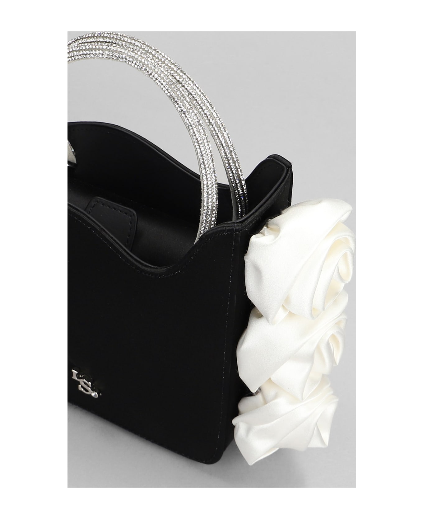 Le Silla Rose Hand Bag In Black Satin - black