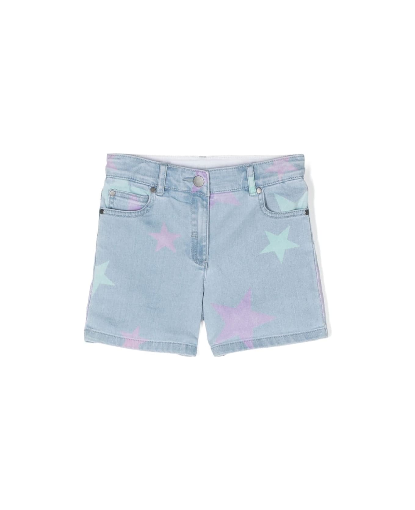 Stella McCartney Kids Blue Denim Shorts With Star Print - Blue