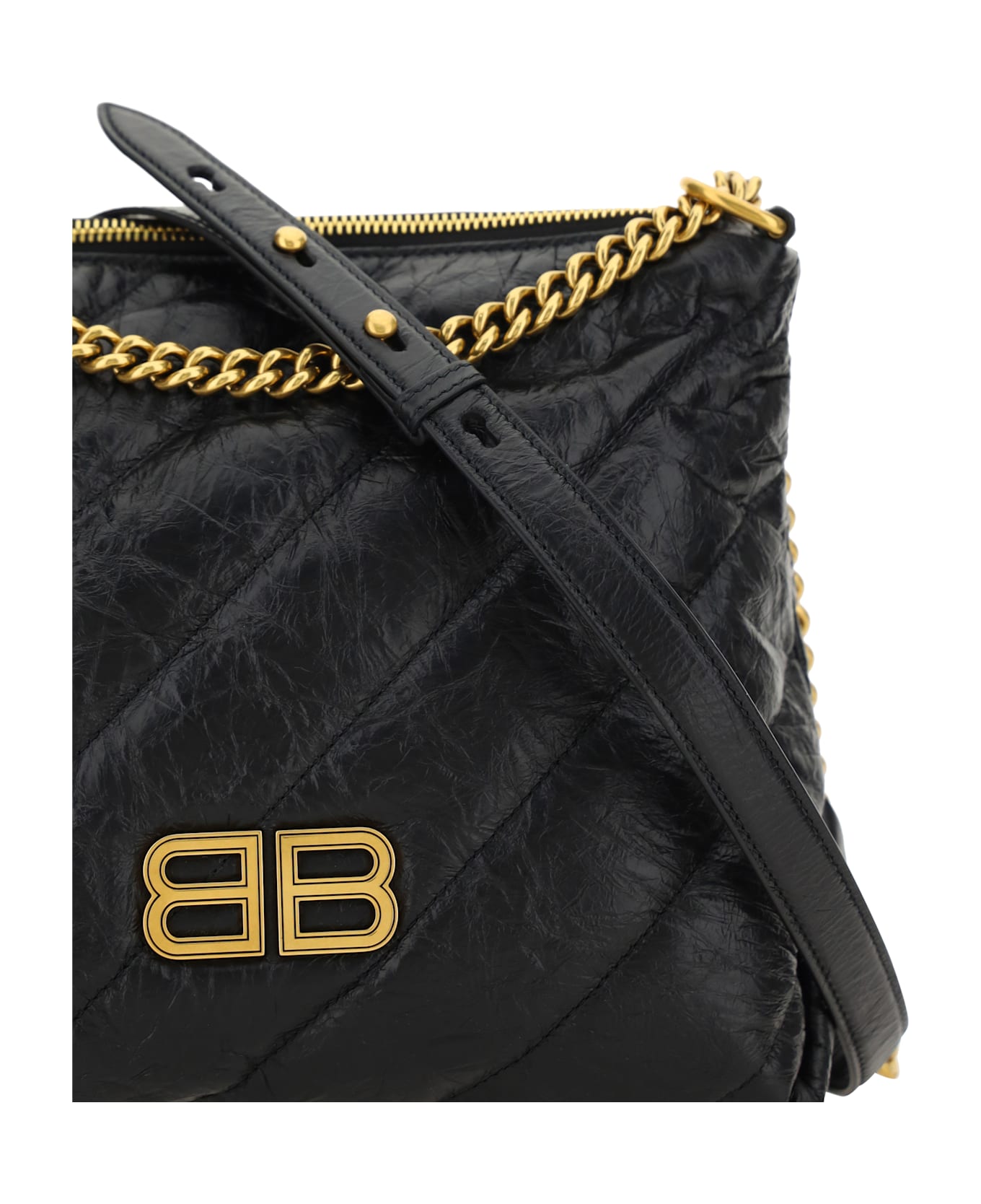 Balenciaga Crush Hobo Shoulder Bag - BLACK