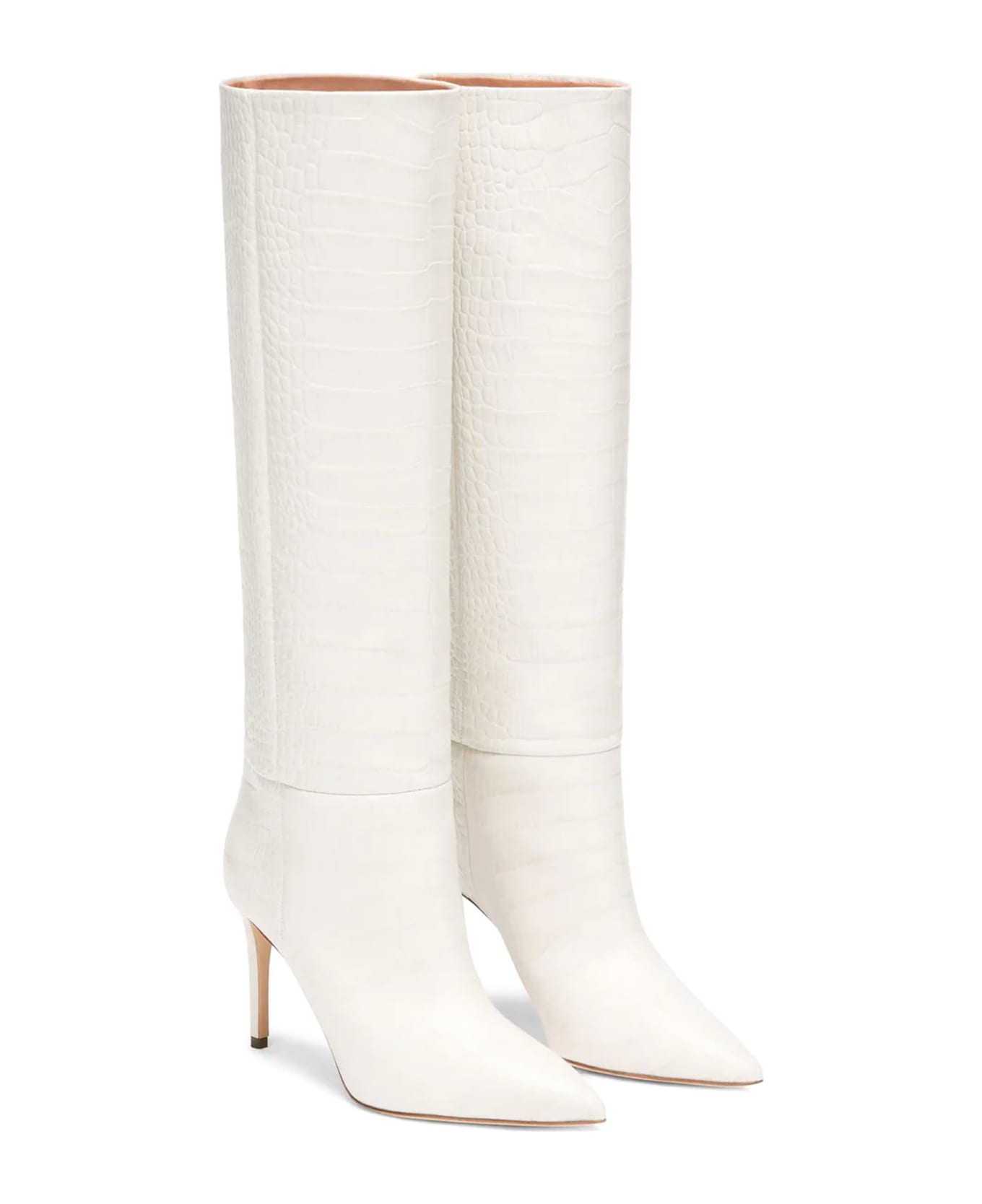 Paris Texas White Croc-effect Leather Boots - White