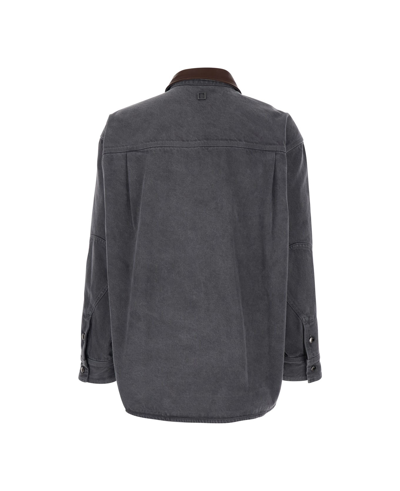 WOOYOUNGMI Grey Shirt With Patch Pockets On The Chest And Back Print In Denim Man - Grey