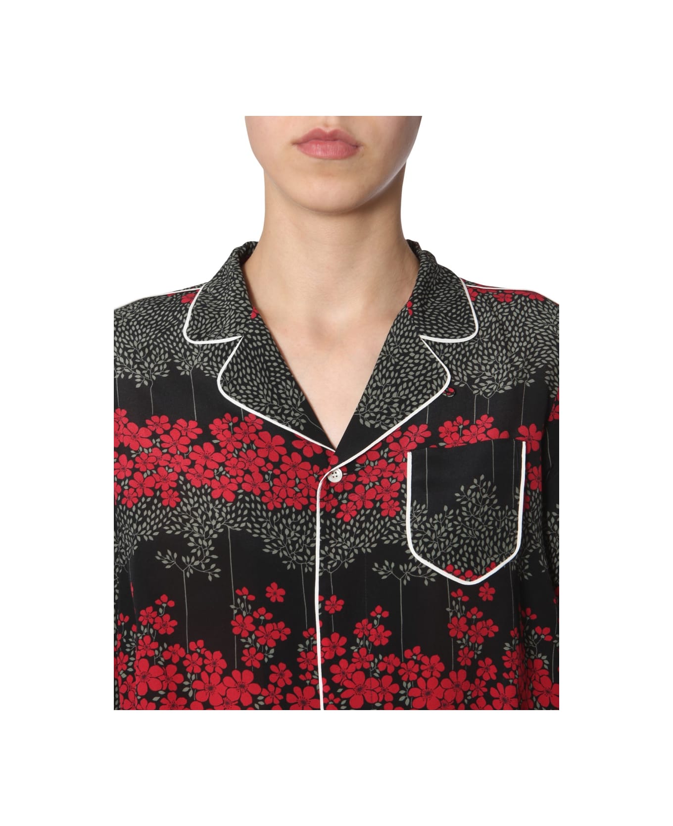 RED Valentino Shirt With Dreaming Peony Print - BLACK