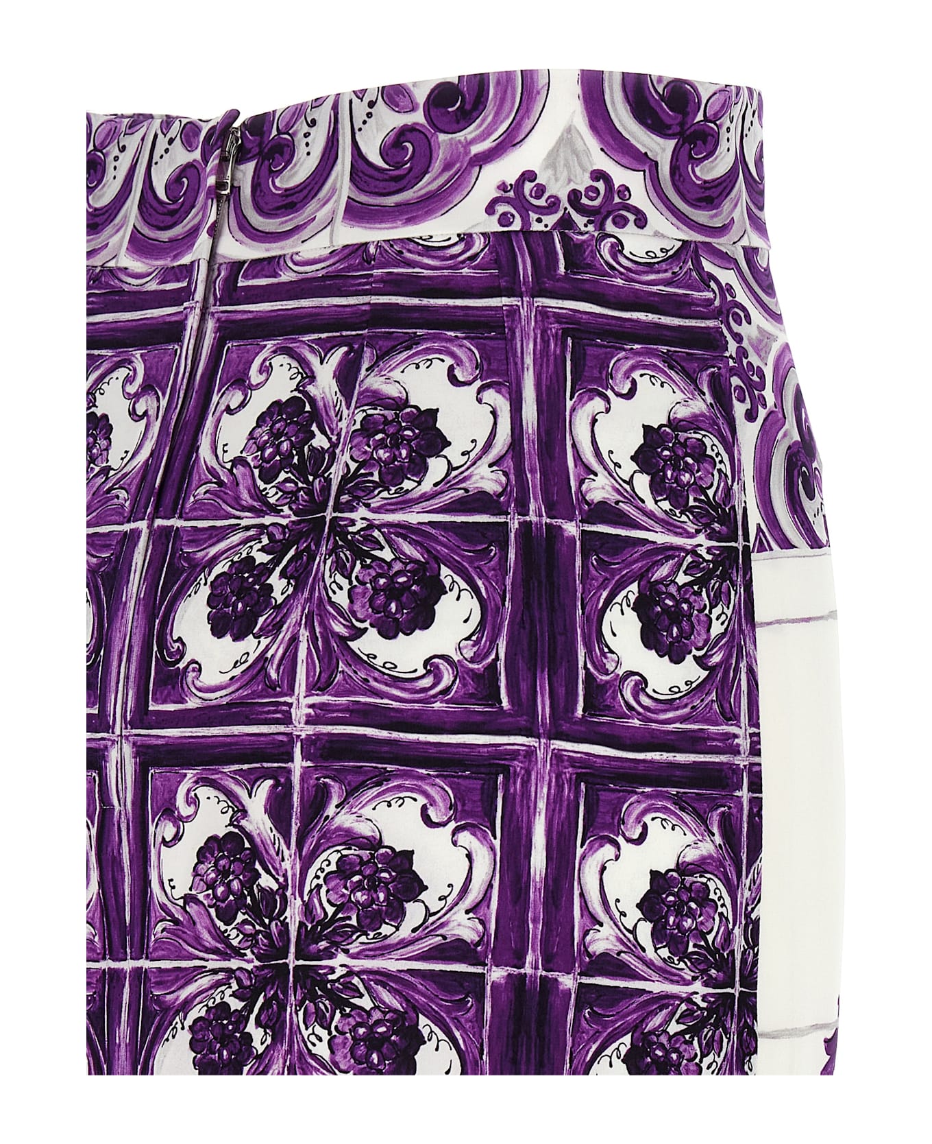 Dolce 
Gabbana 
maiolica
 Print Silk Skirt - Purple