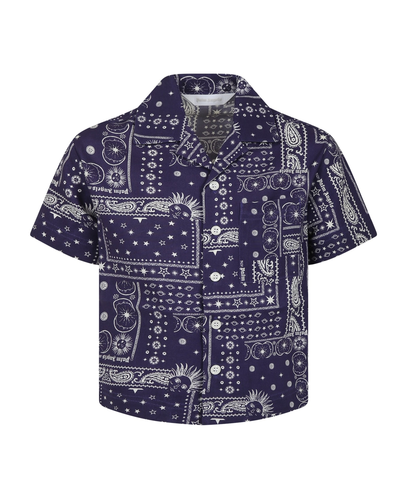 Palm Angels Blue Shirt For Boy With Print - Blue