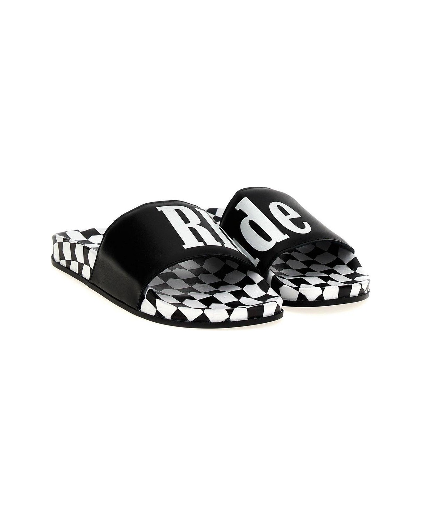 Rhude Logo Printed Checked Slides - Black