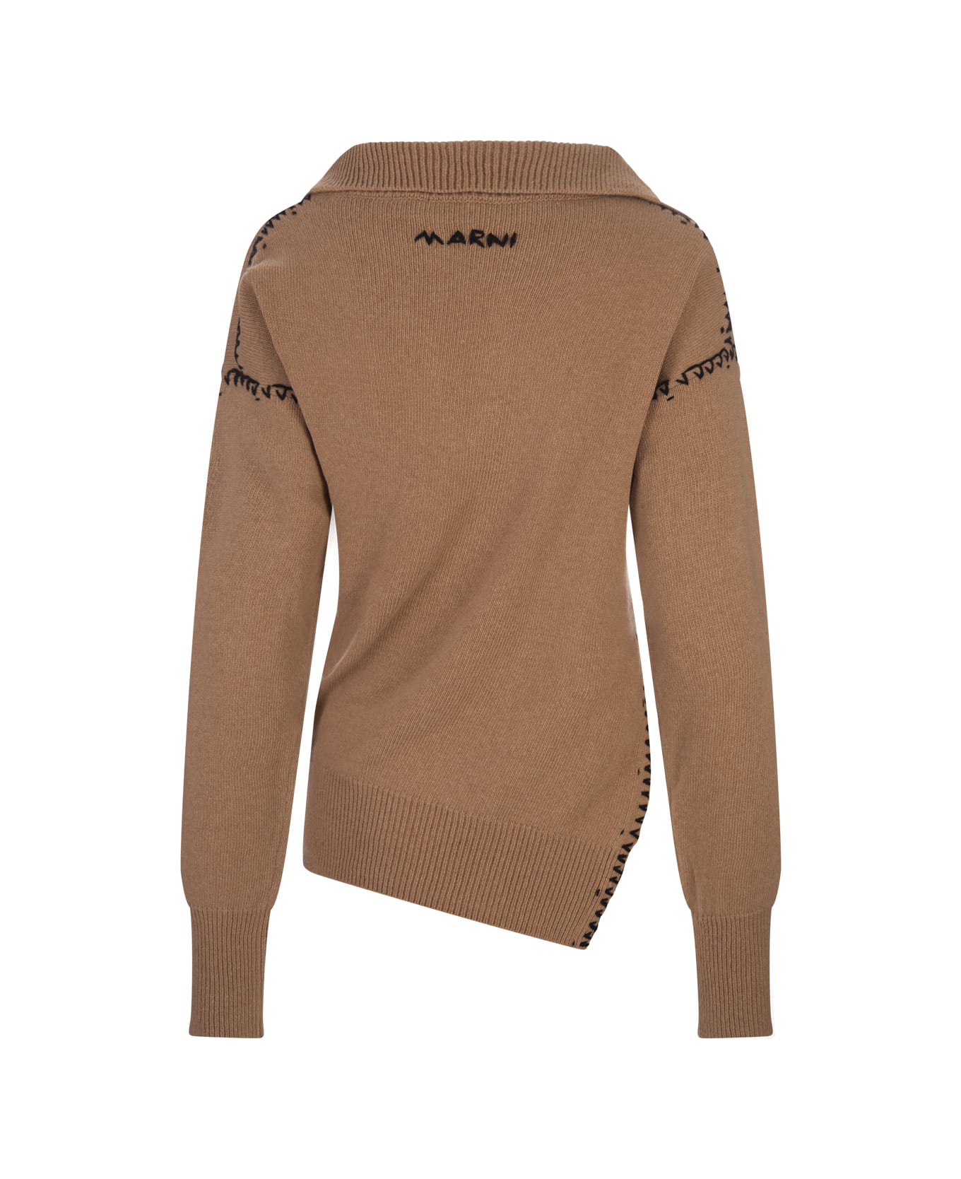 Marni Camel Hooded Sweater With Contrast Stitching - Brown