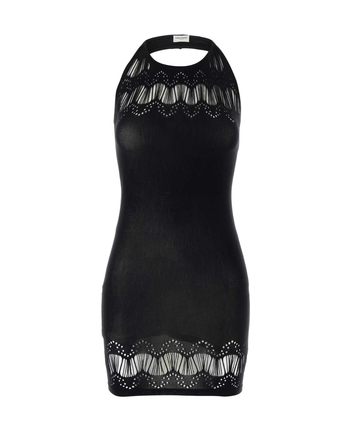 Saint Laurent Black Stretch Nylon Mini Dress - NOIR