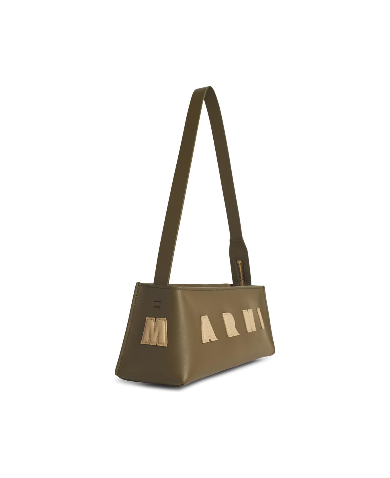 Marni Museo Baguette Bag In Green Leather - DEEP SAGE/WINTER WHEAT