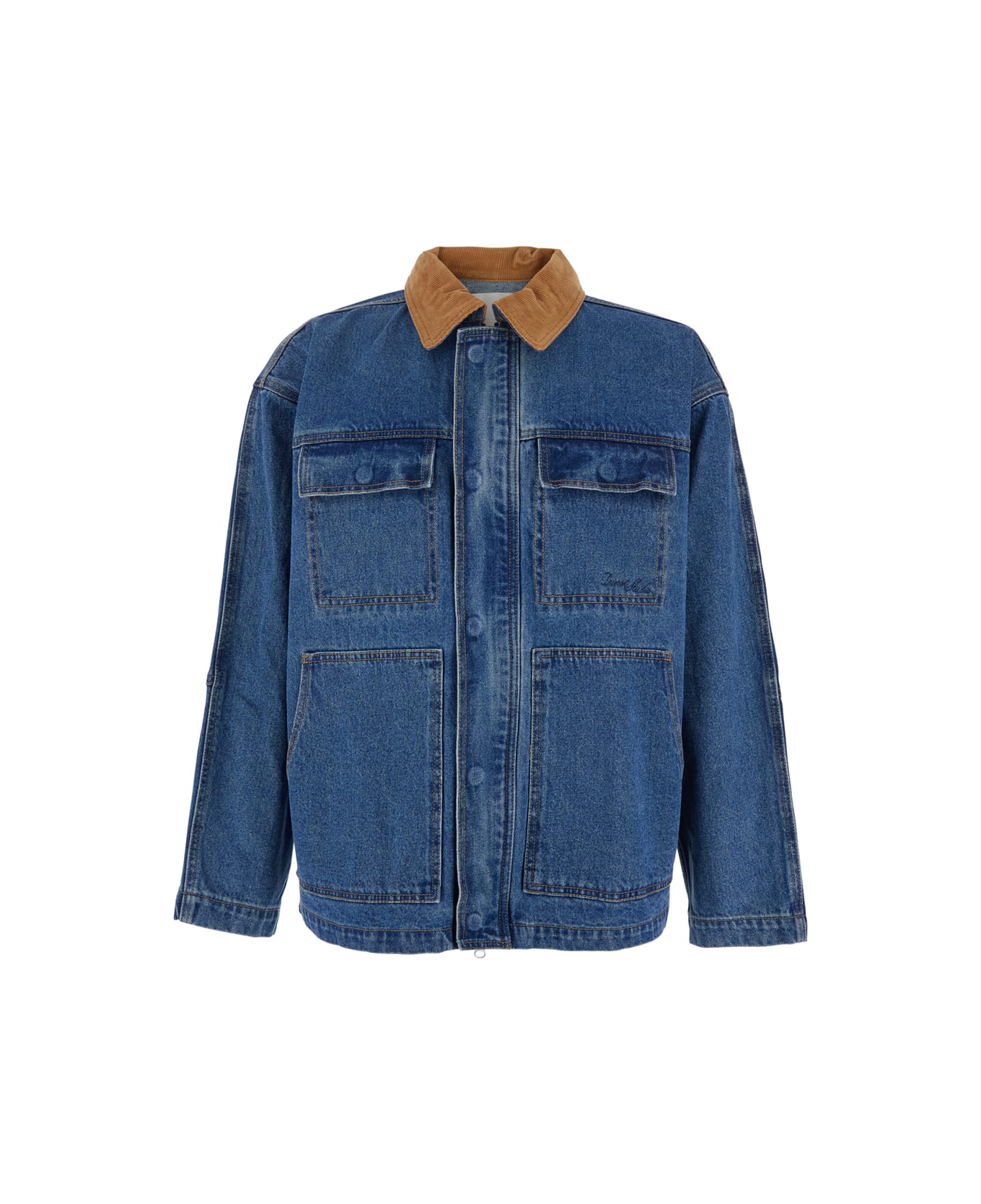 Dunst Blue Jacket With Contrast Collar And Patch Pockets On The Chest In Cotton Woman - Blu