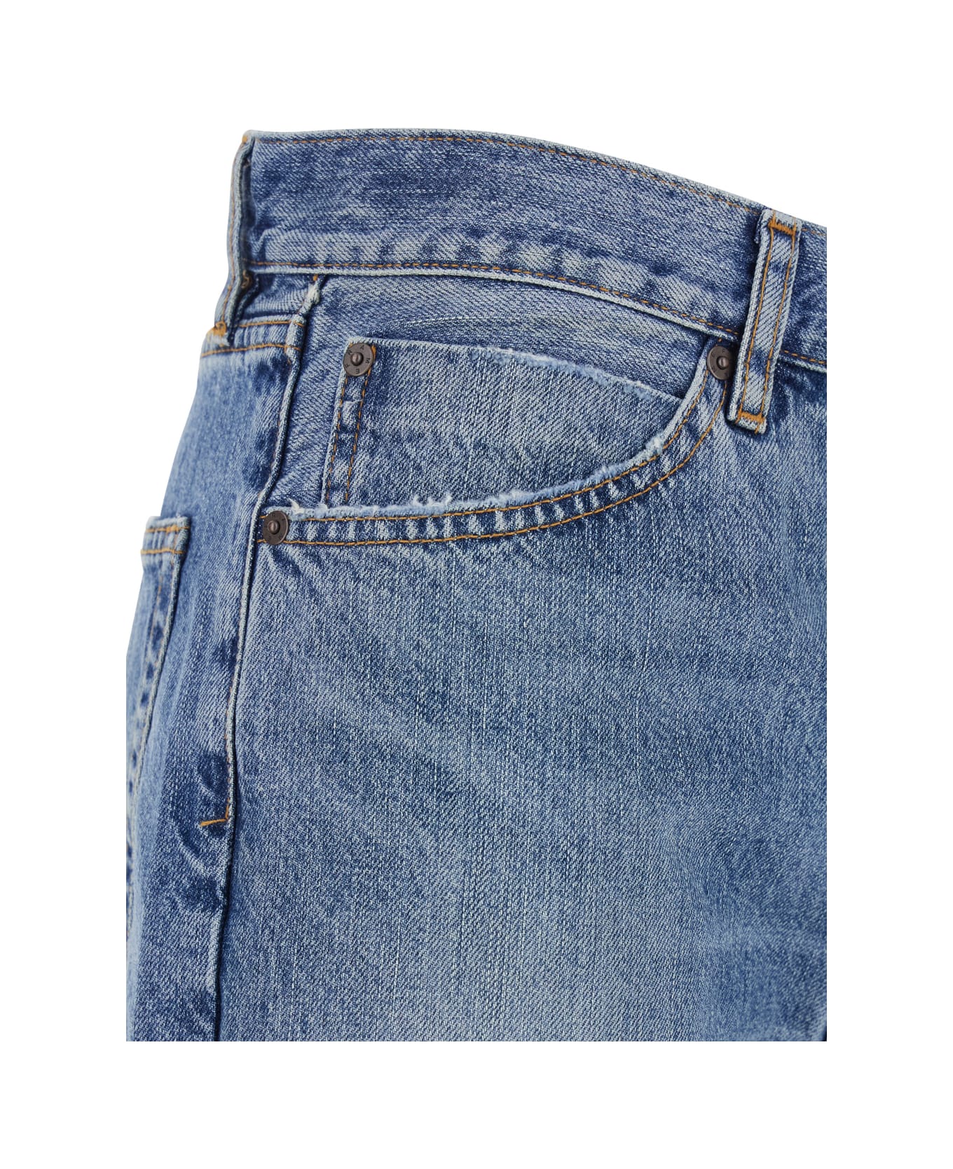 Frame 'the Stack' Blue Jeans With Five-pocket Design And Washed Effect In Denim Woman - Blu