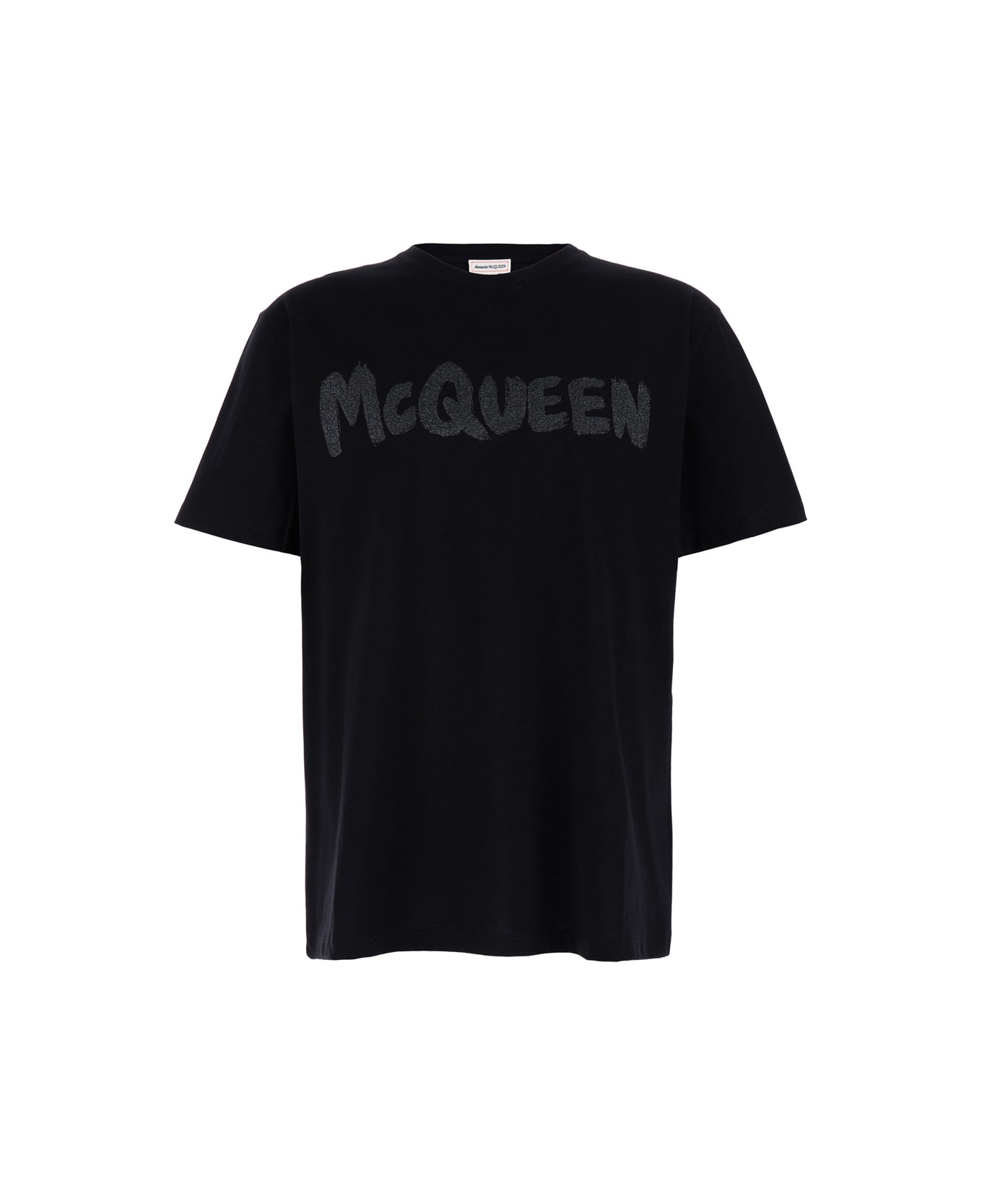 Alexander McQueen Black T-shirt With Glitter Logo Print In Cotton Man - Black シャツ