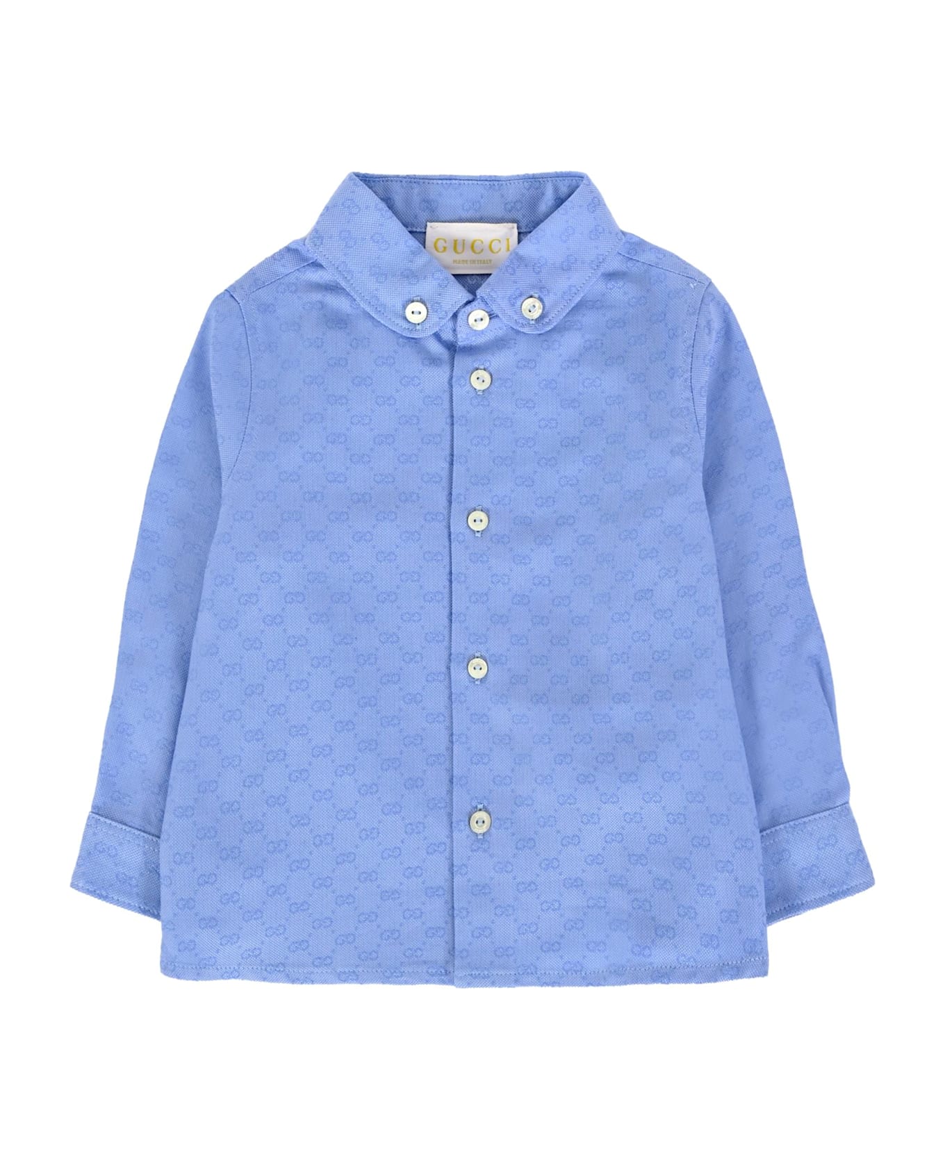 Gucci Light Blue Shirt For Bbay Boy With Gg Motif - Light Blue