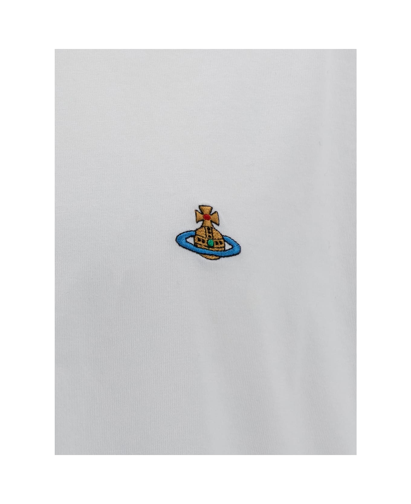 Vivienne Westwood White Crewneck T-shirt With Multicolor Orb Embroidery In Cotton Man - White シャツ
