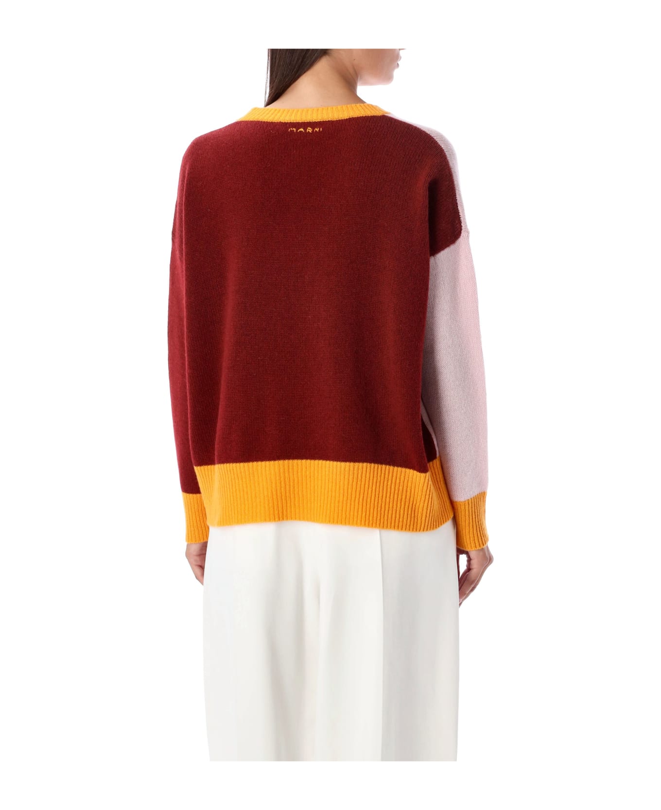 Marni Crewneck Colorblock Sweater - QUARZO ROSE/BORDEAUX ニットウェア