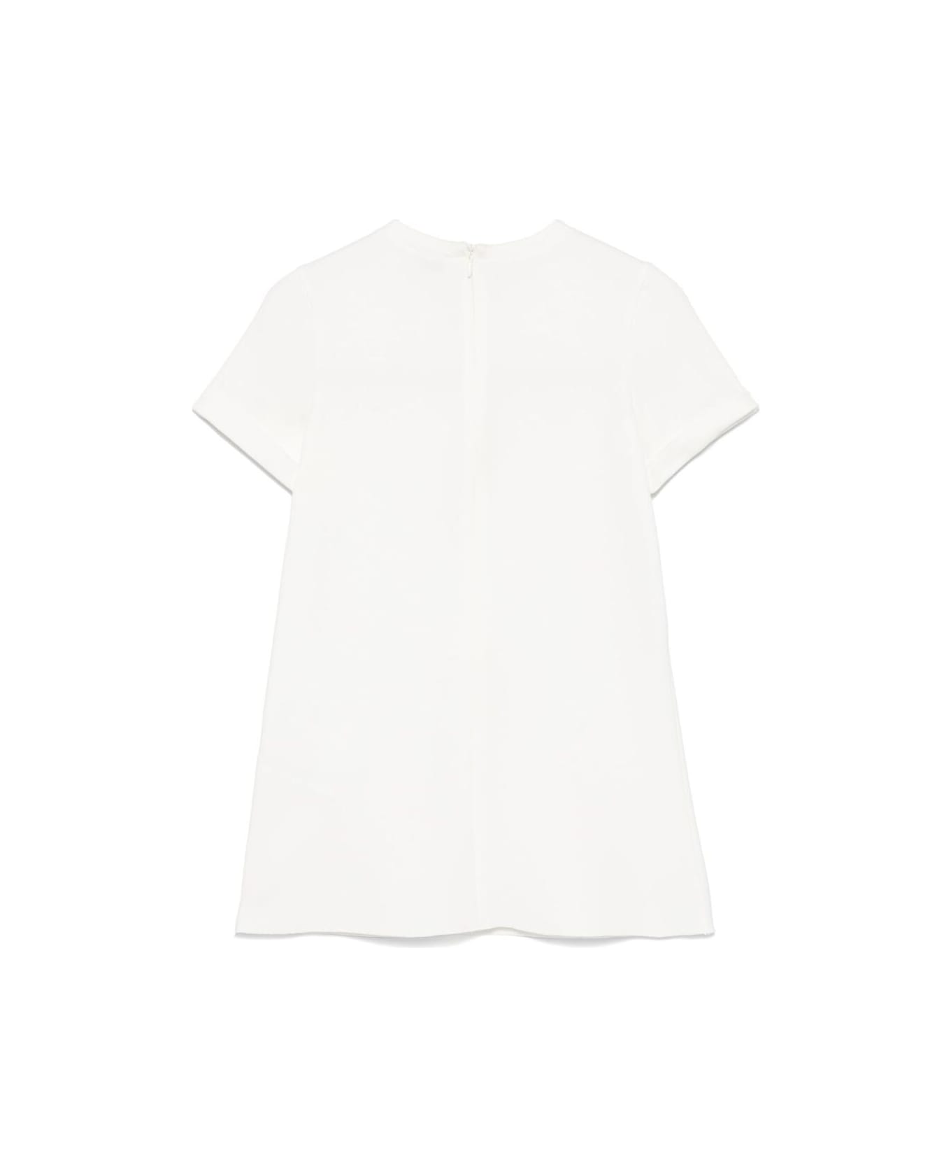 Il Gufo White Crewneck Dress With Floral Patches On The Front And Rear Concealed Zip Closure In Viscose Blend Stretch Girl - White