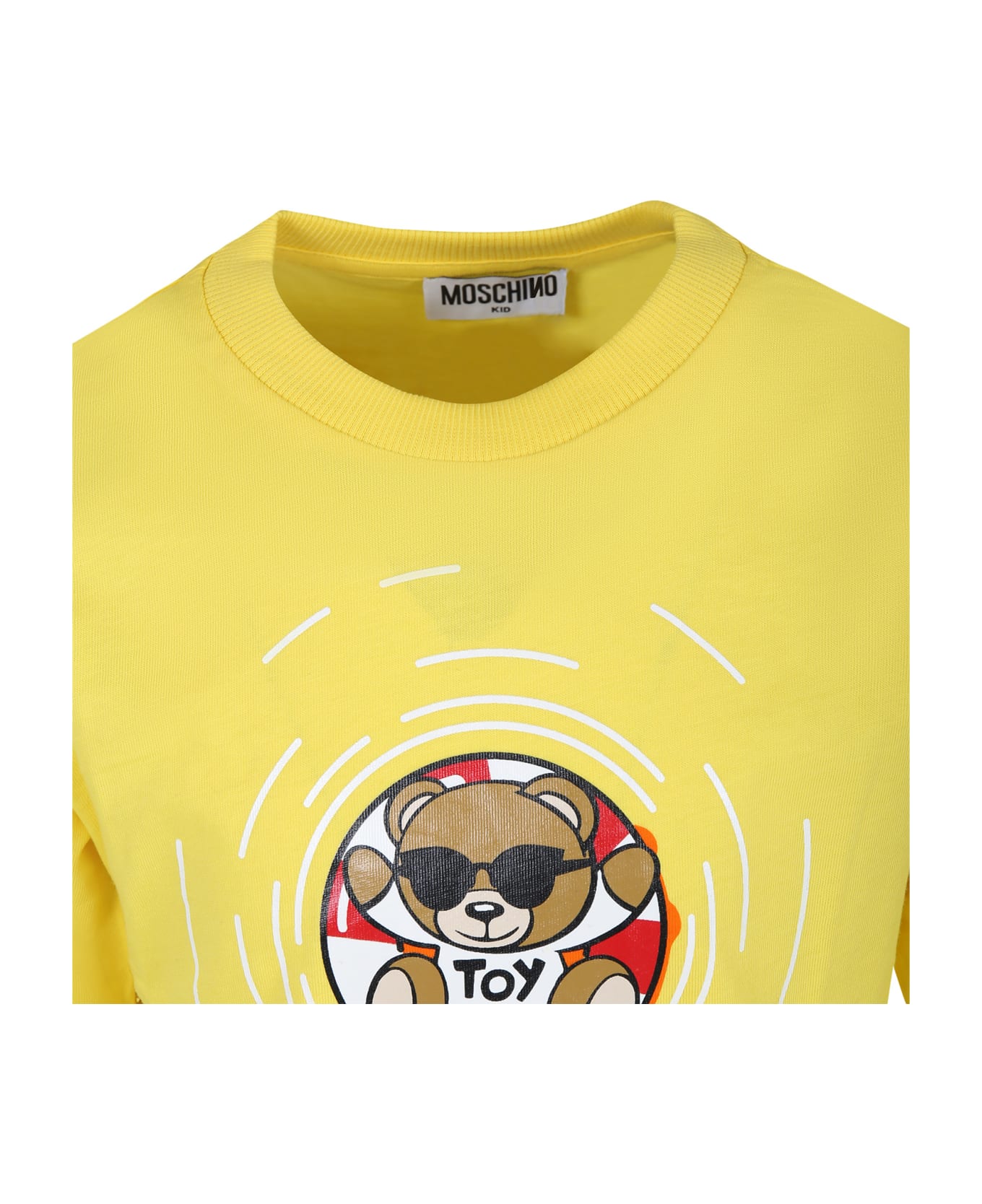 Moschino Yellow T-shirt For Kids With Multicolored Print And Teddy Bear - Yellow