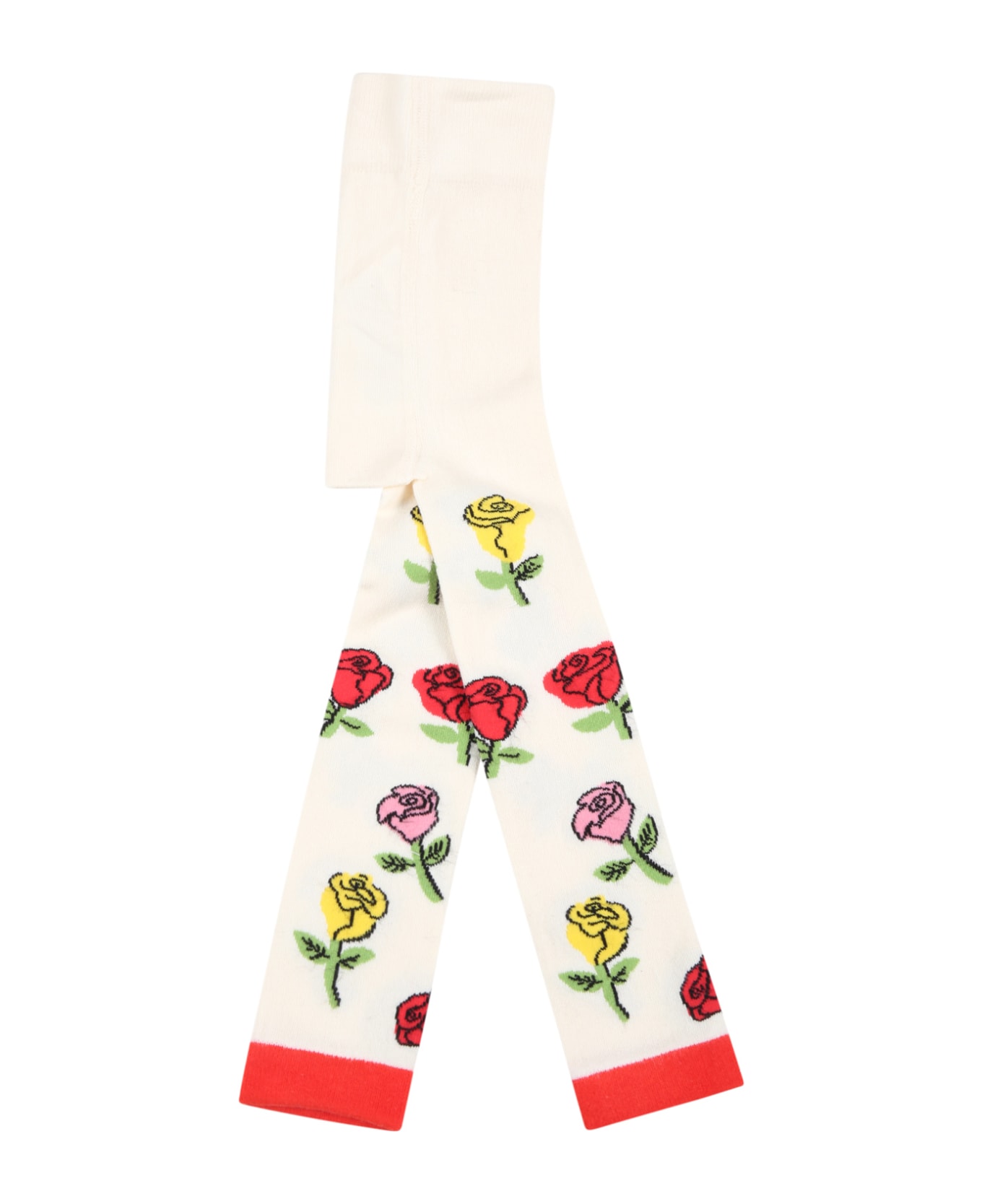 Mini Rodini Ivory Tights For Baby Girl With Roses - Ivory