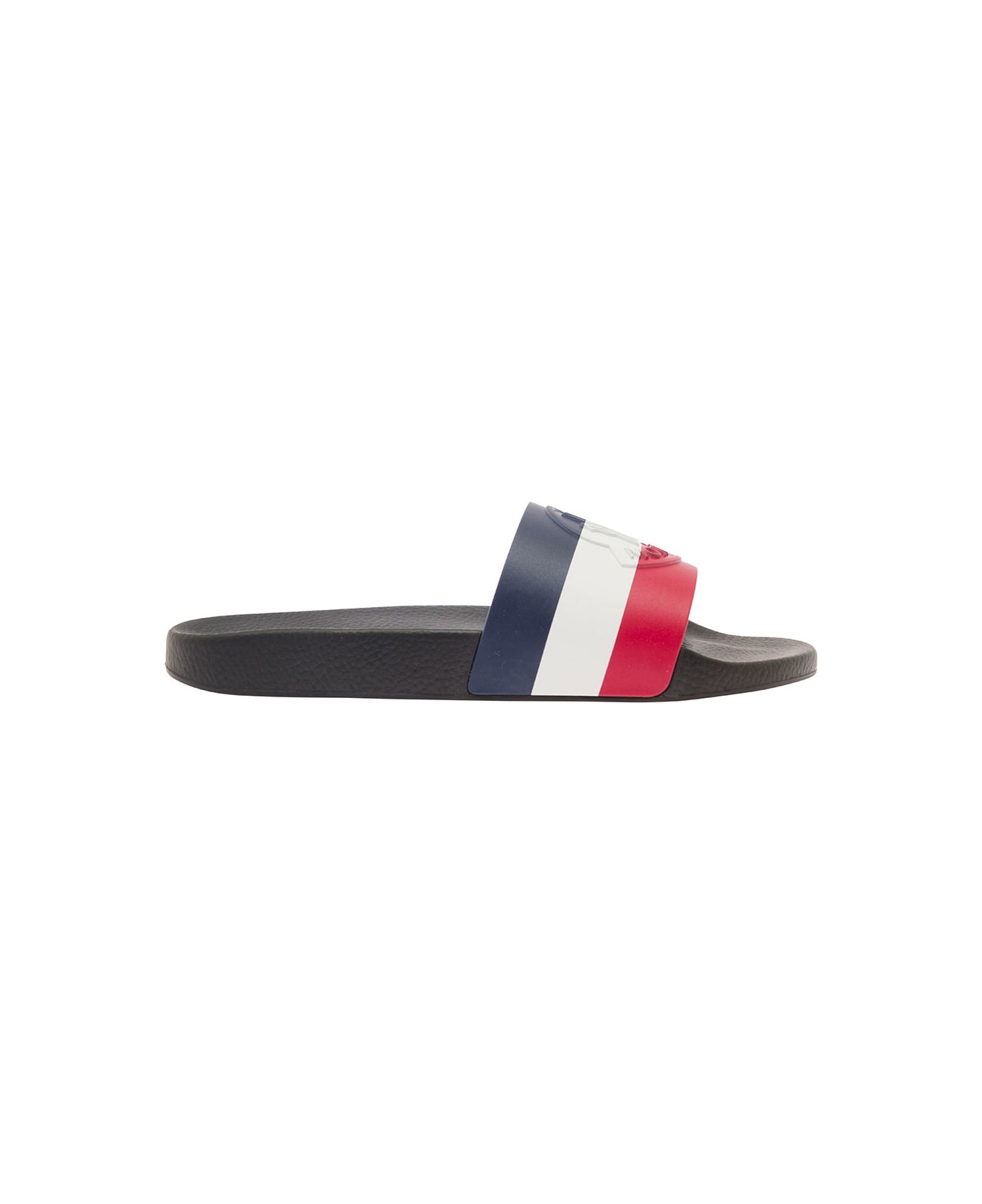 Moncler 'basile' Blue Slides With Tricolour Toe Strap In Rubber Man - Blu/rosso/bianco