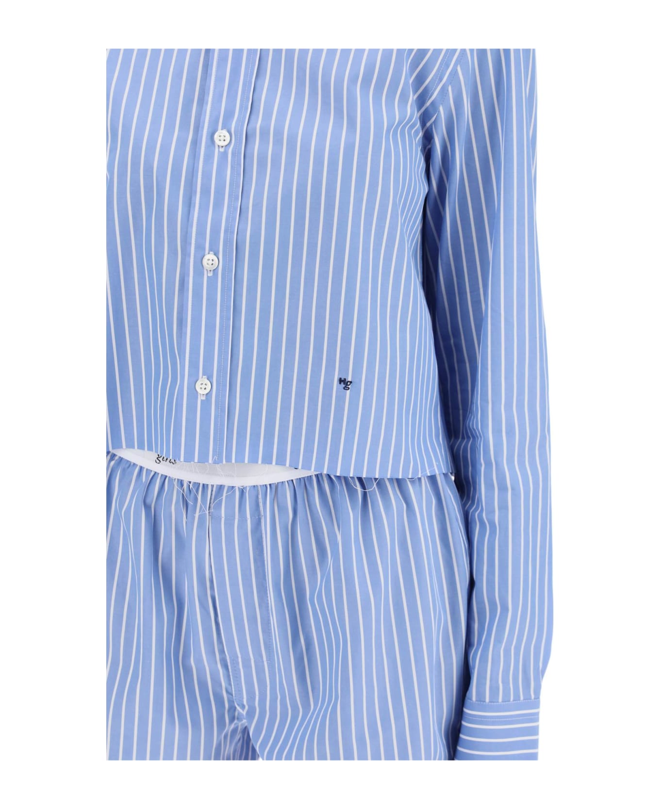 HommeGirls Cropped Striped Poplin Shirt - BLUE WHITE (Blue)