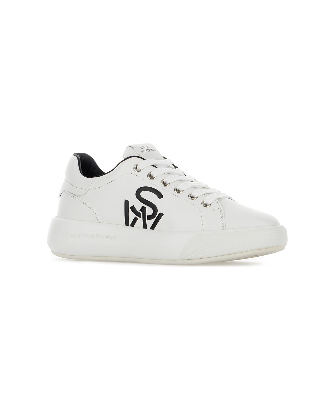 Stuart Weitzman White Leather Sneakers - WHITE BLACK