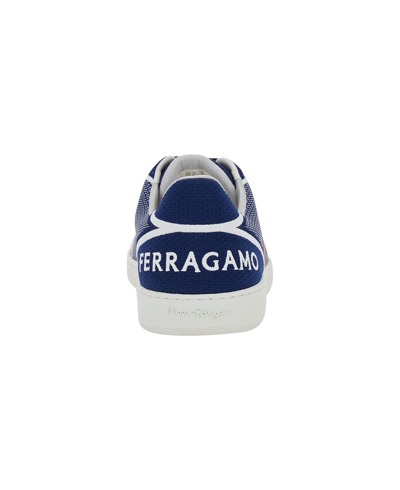 Ferragamo Blue Low Top Sneakers With Logo And Embroidery In Tech Fabric Man - Blu