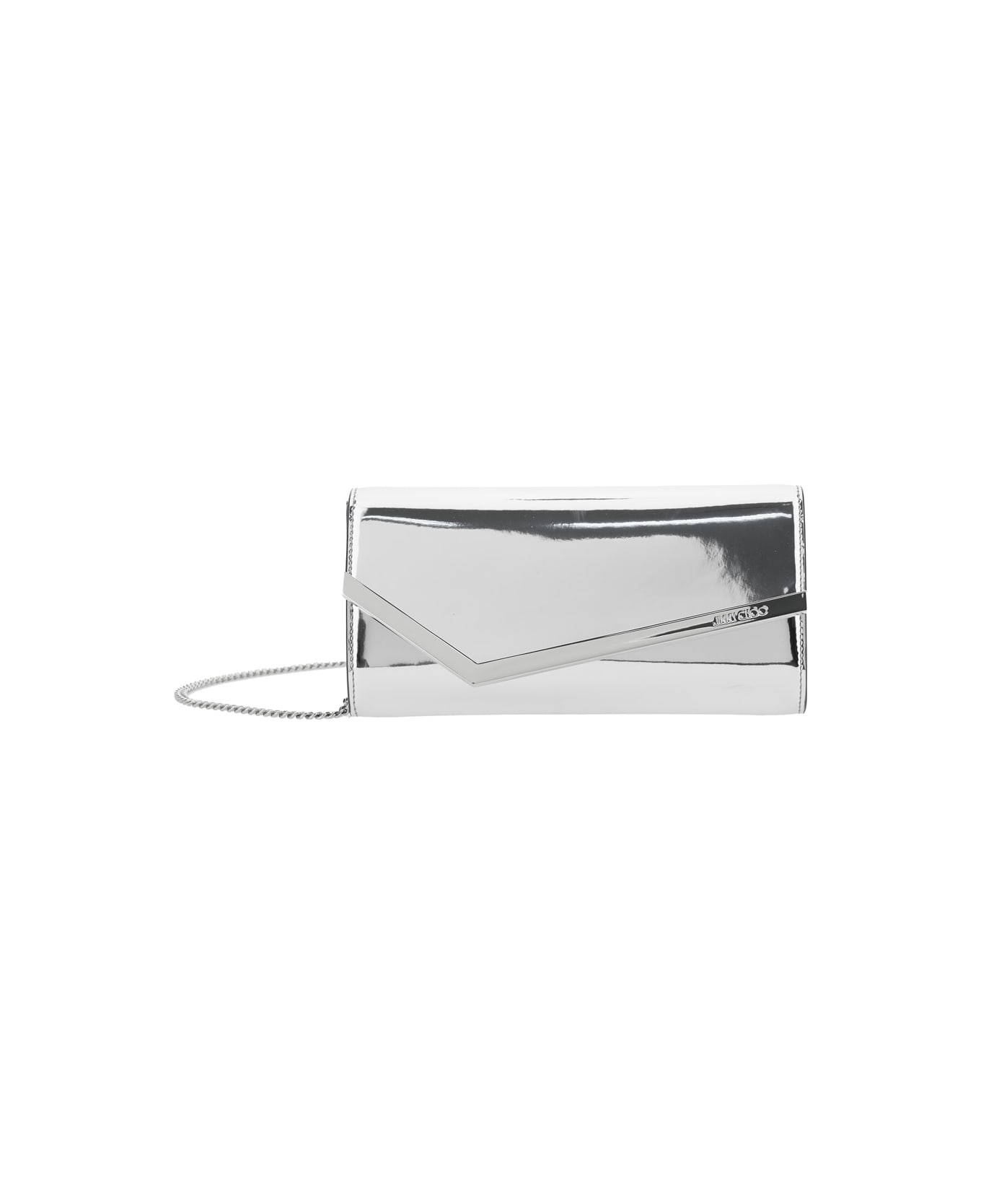 Jimmy Choo 
emmie
 Metallic Envelope Clutch With Logo Lettering On The Front And Chain-link Shoulder Strap In Leather And Fabric Blend Woman - Metallic