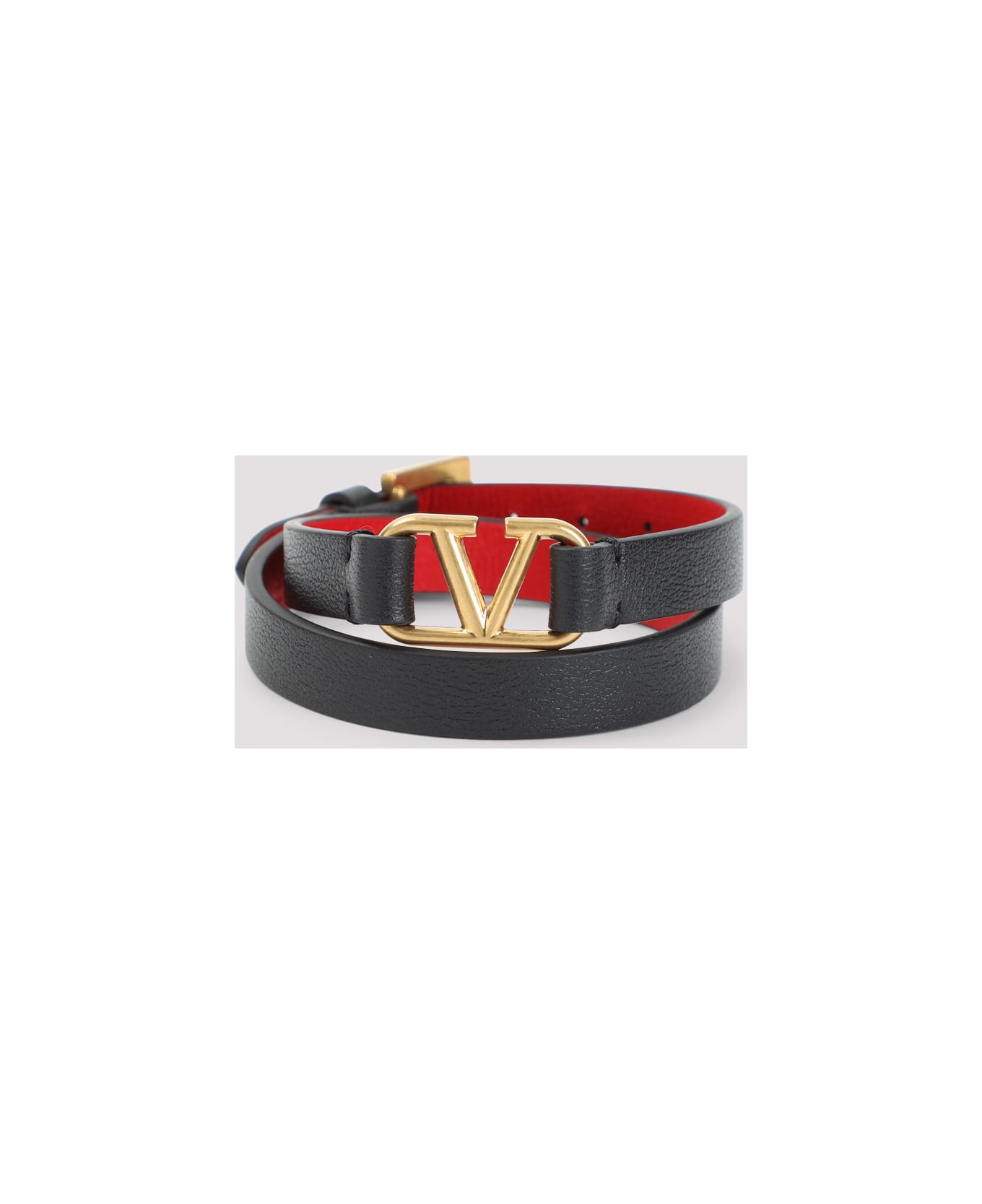 Valentino Garavani Double Leather Bracelet - Sm Nero Rouge Pur