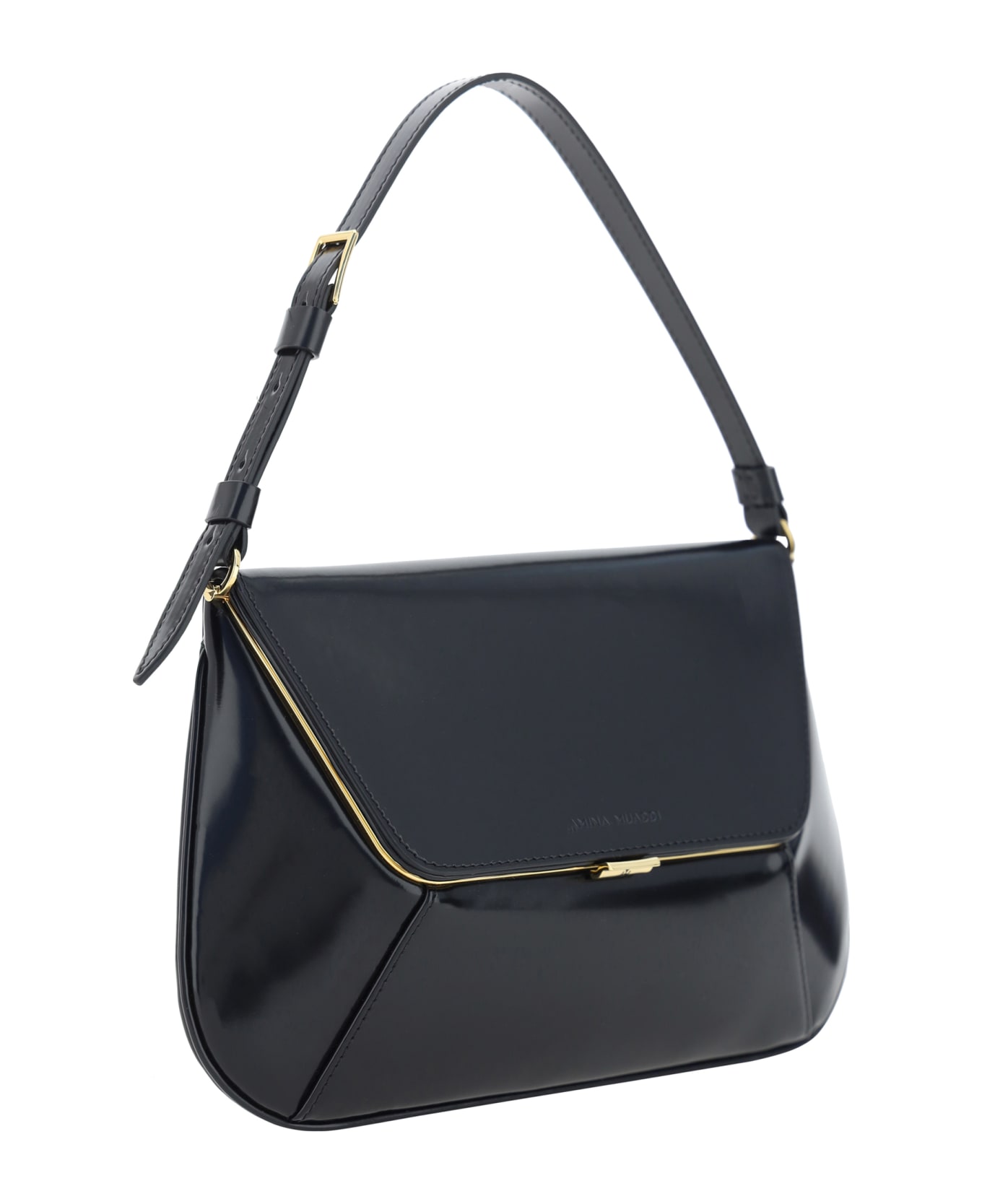 Amina Muaddi Ami Handbag - Spazzolato Black + Gold Hardware