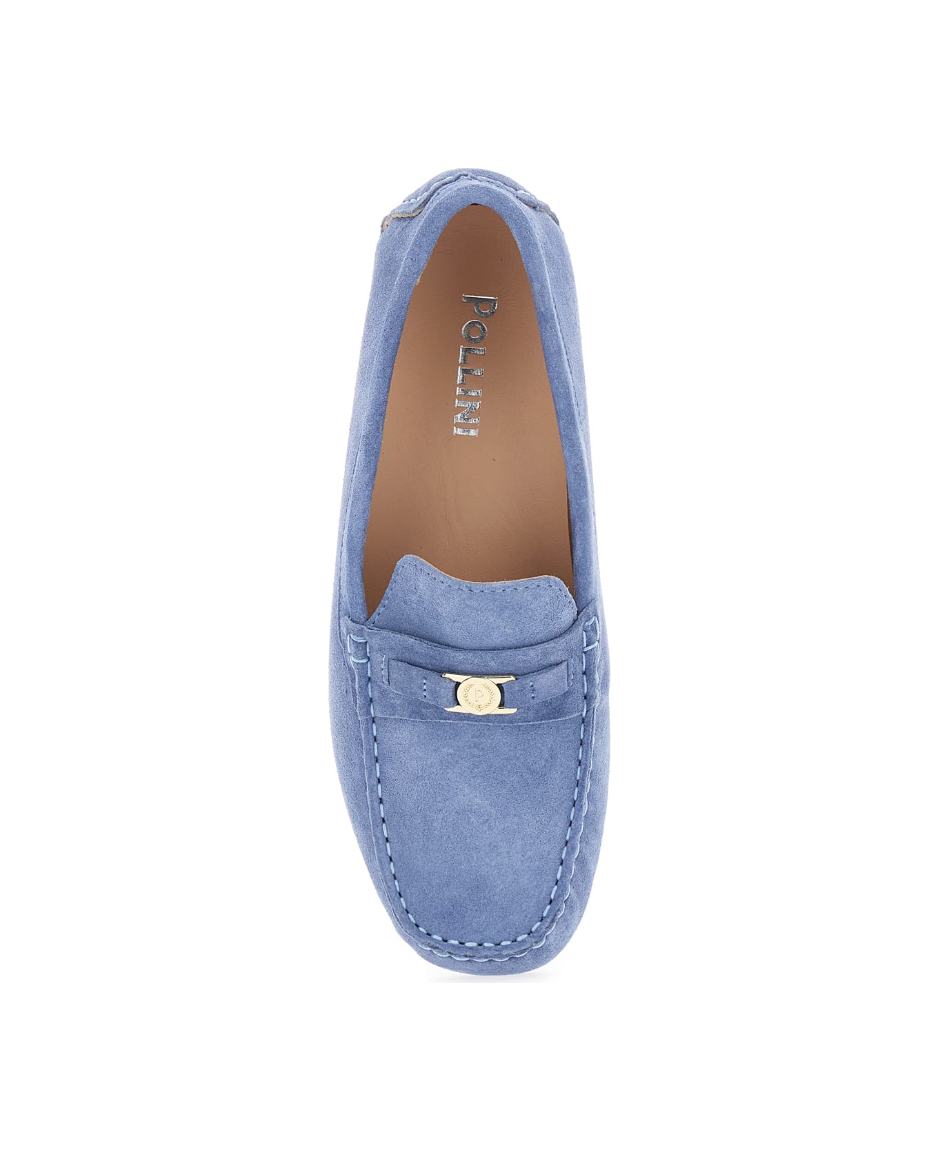 Pollini Blue Loafers With Logo Plaqe On The Front In Grained Leather Woman - Blu