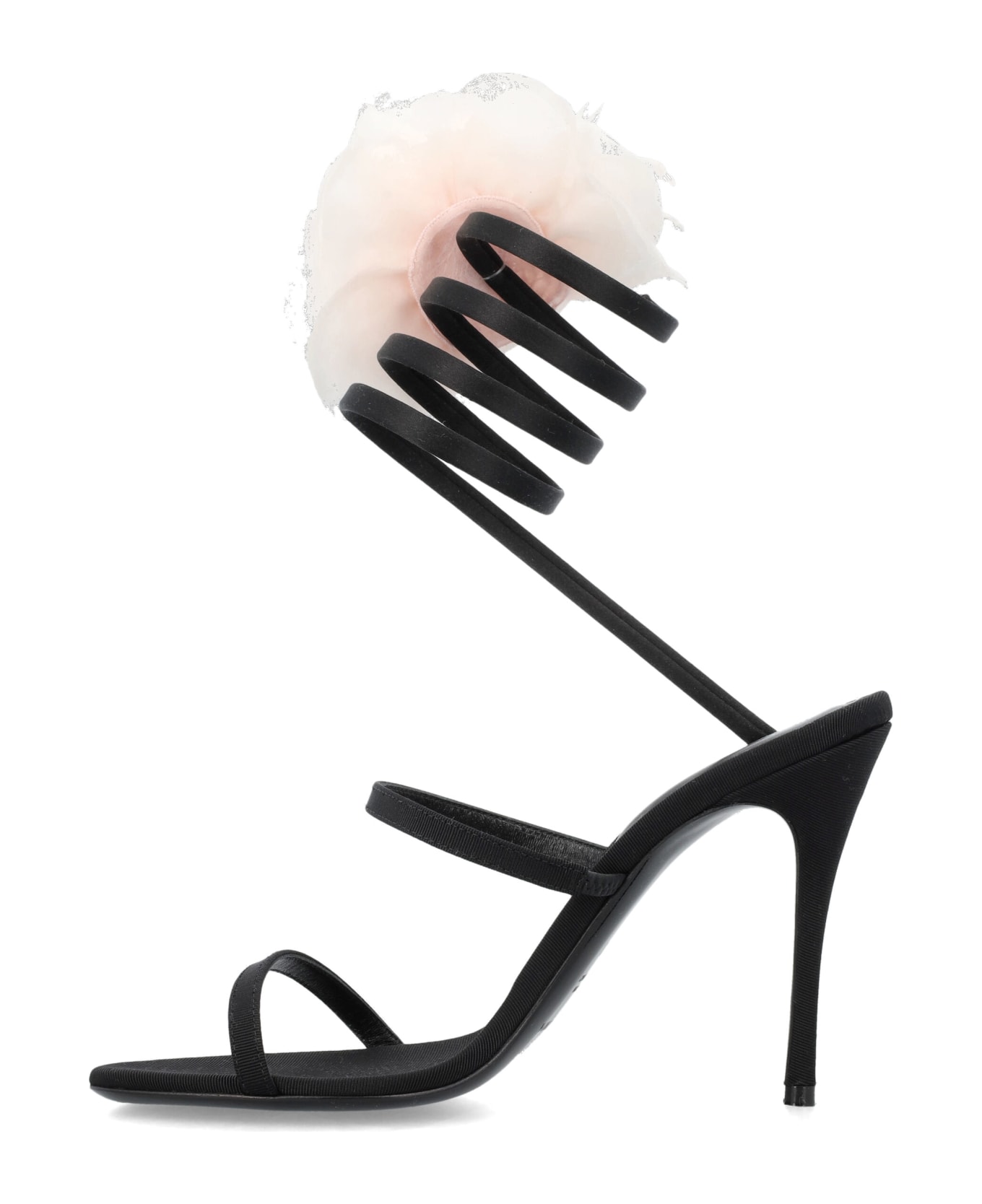 Magda Butrym Silk-organza Pink Flower Heel Sandals - BLACK