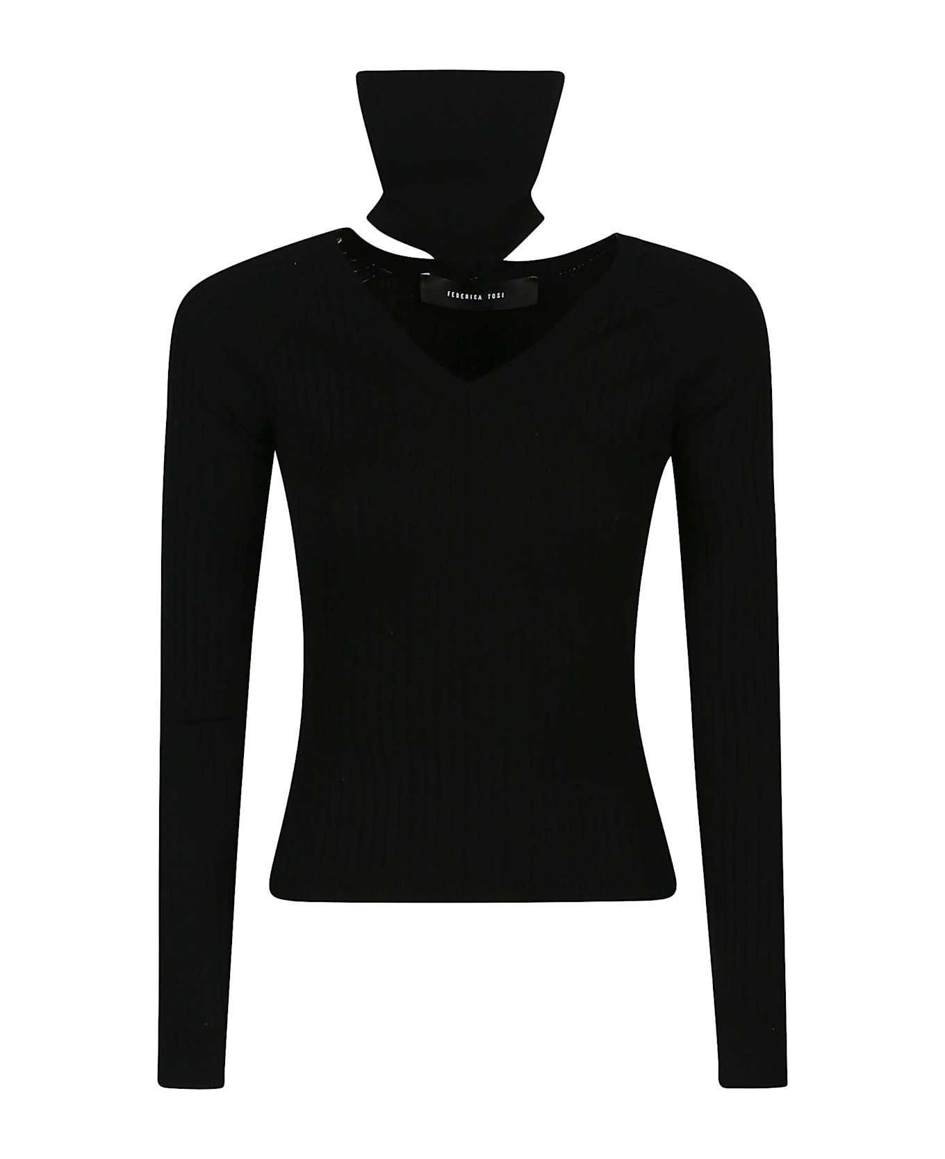 Federica Tosi Cut Out V Turtle Neck Sweater - Nero