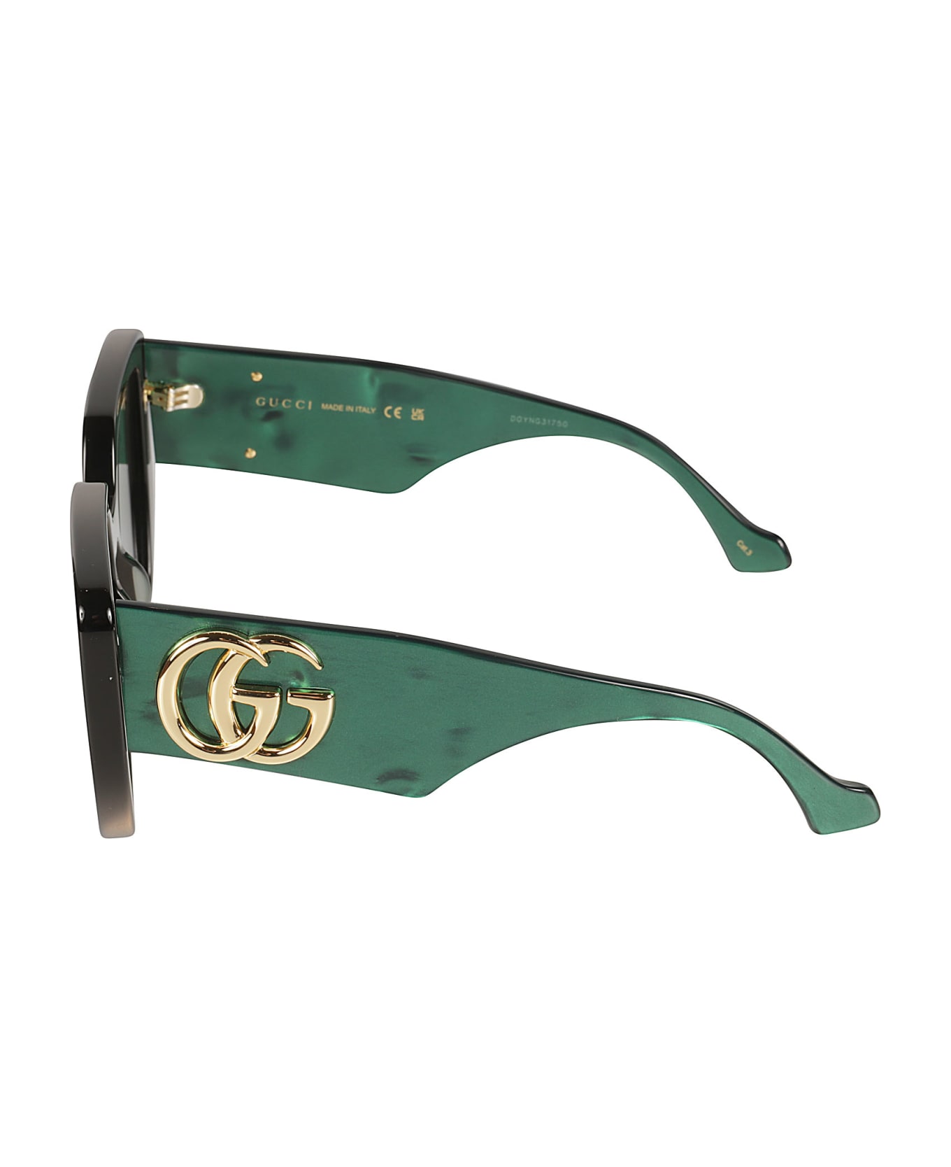 Gucci Eyewear Double Gg Plaque Square Frame Sunglasses - Black/Green