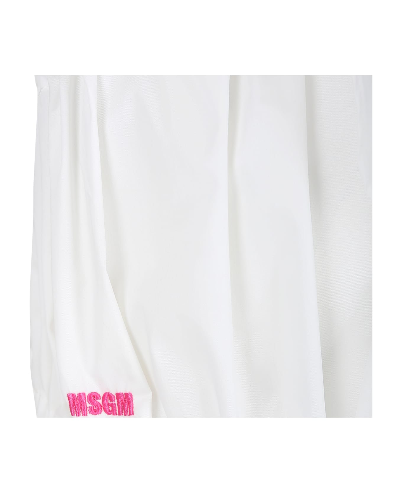 MSGM White Crop Top For Girl With Logo - White