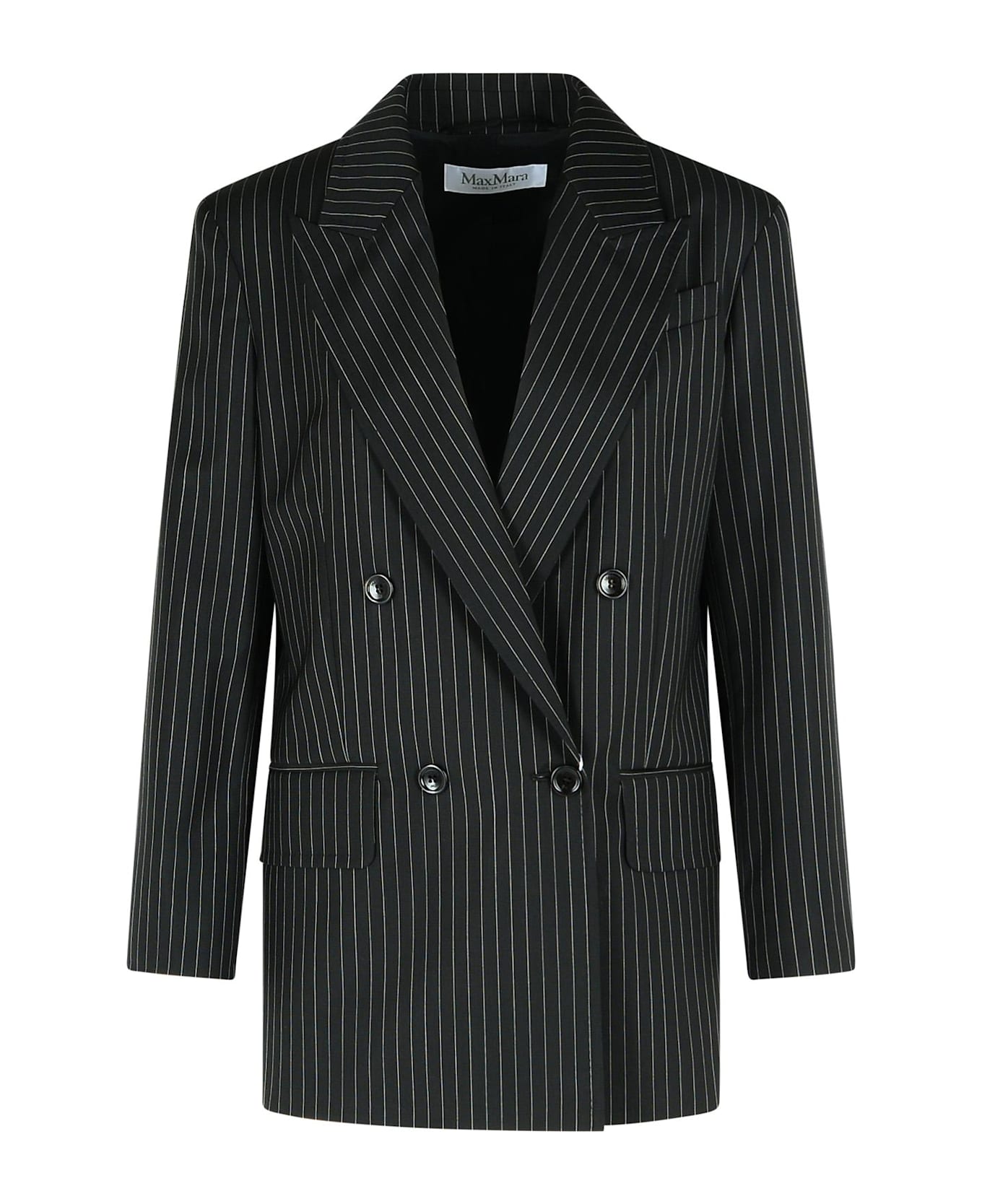 'mattia' Black White Pinstriped Virgin Wool Blazer - Thumbnail 2