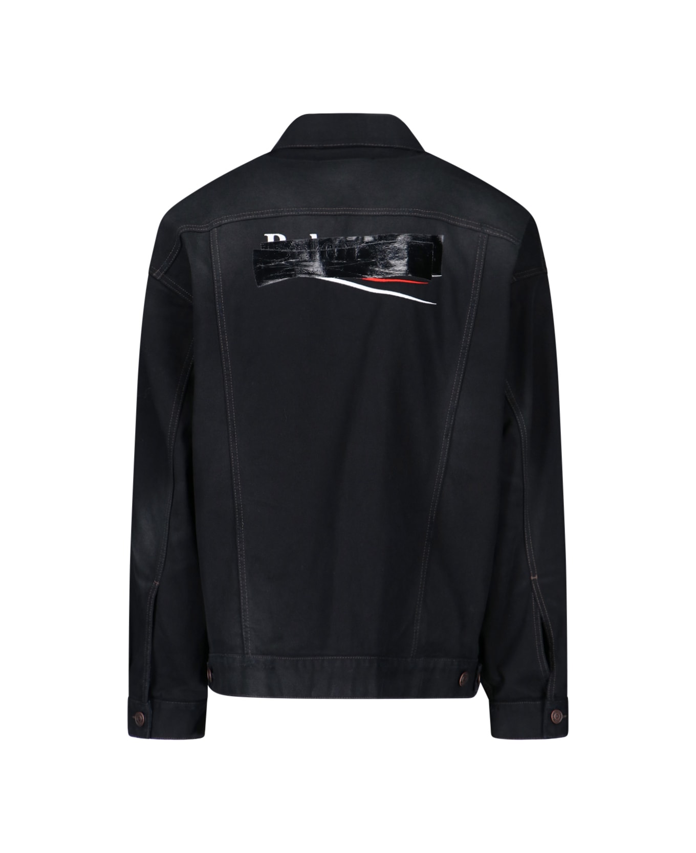 Balenciaga Oversized Black Jacket With Obscured Logo In Cotton Denim Man - Black