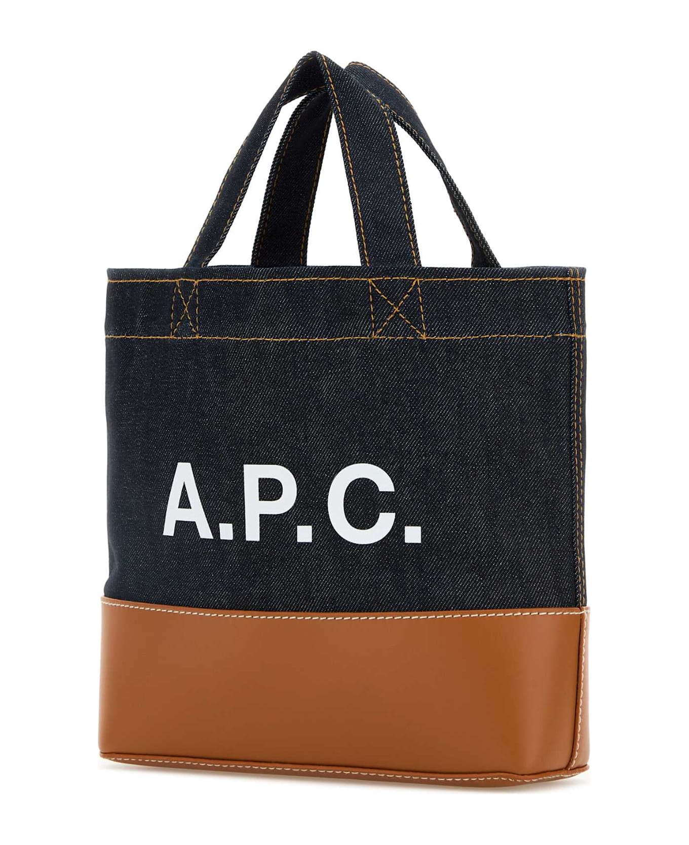 A.P.C. Two-tone Denim And Leather Mini Axel Shopping Bag - CARAMEL