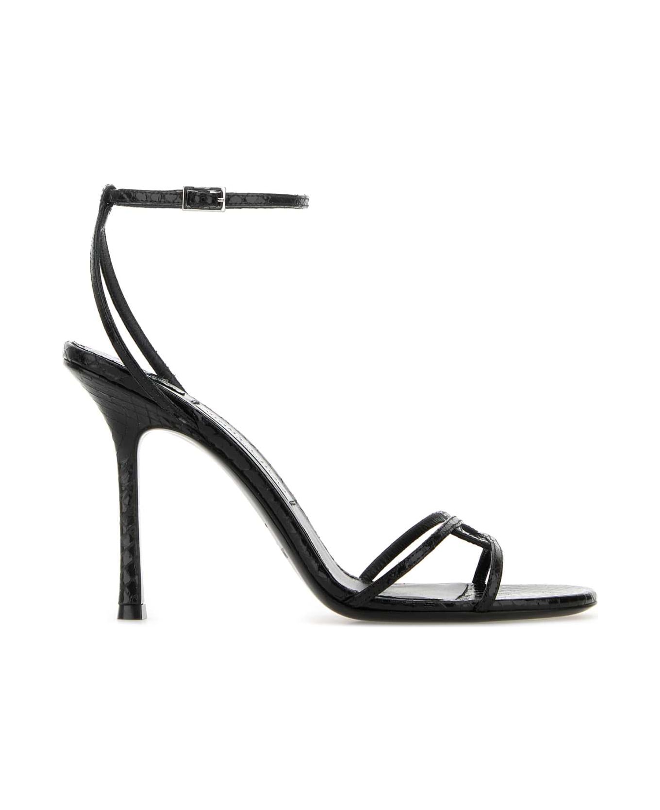 Jimmy Choo Black Leather Leo 100 Sandals - BLACK