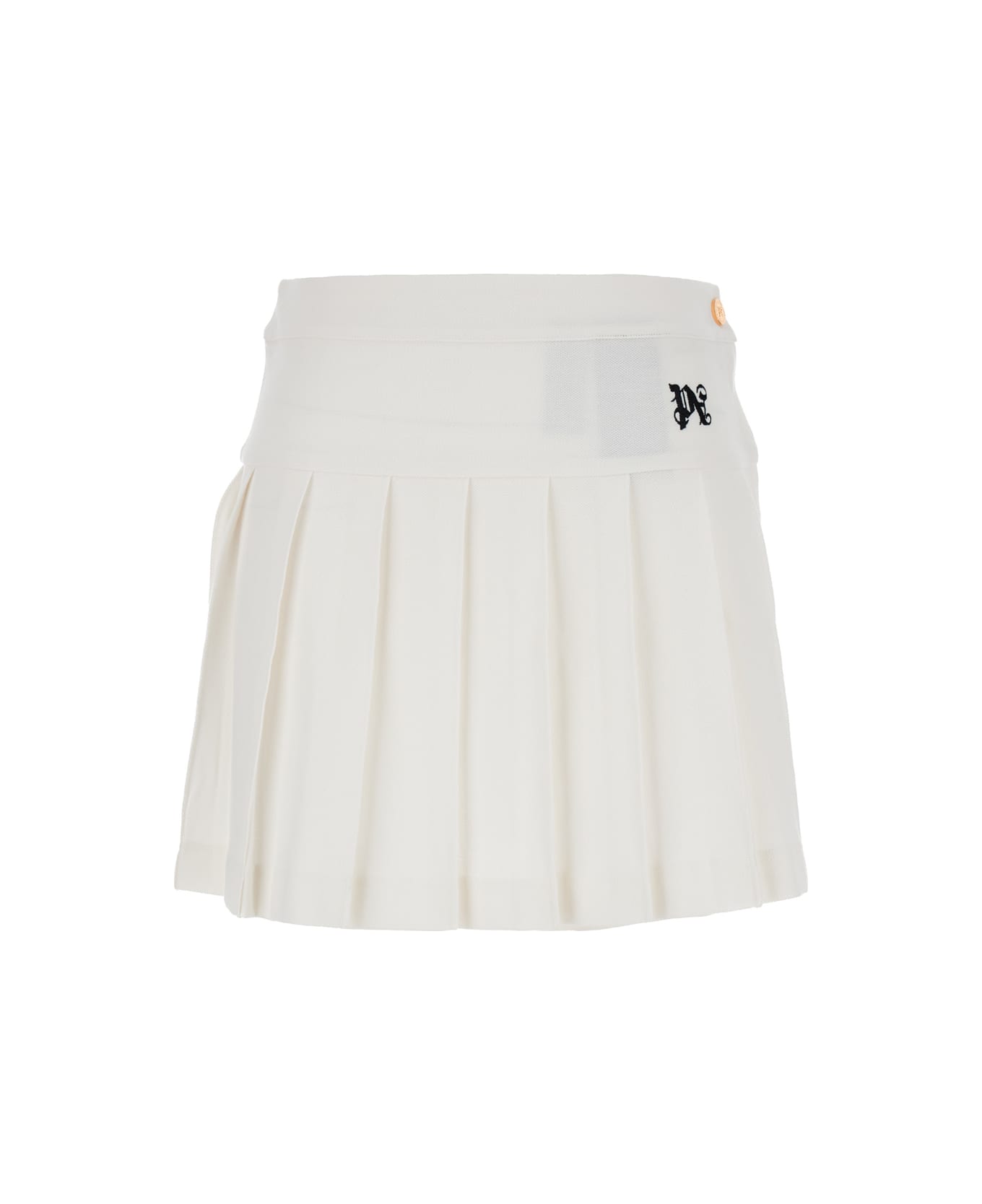 Palm Angels White Pleated Mini-skirt With Logo Embroidery In Cotton Canvas Woman - White