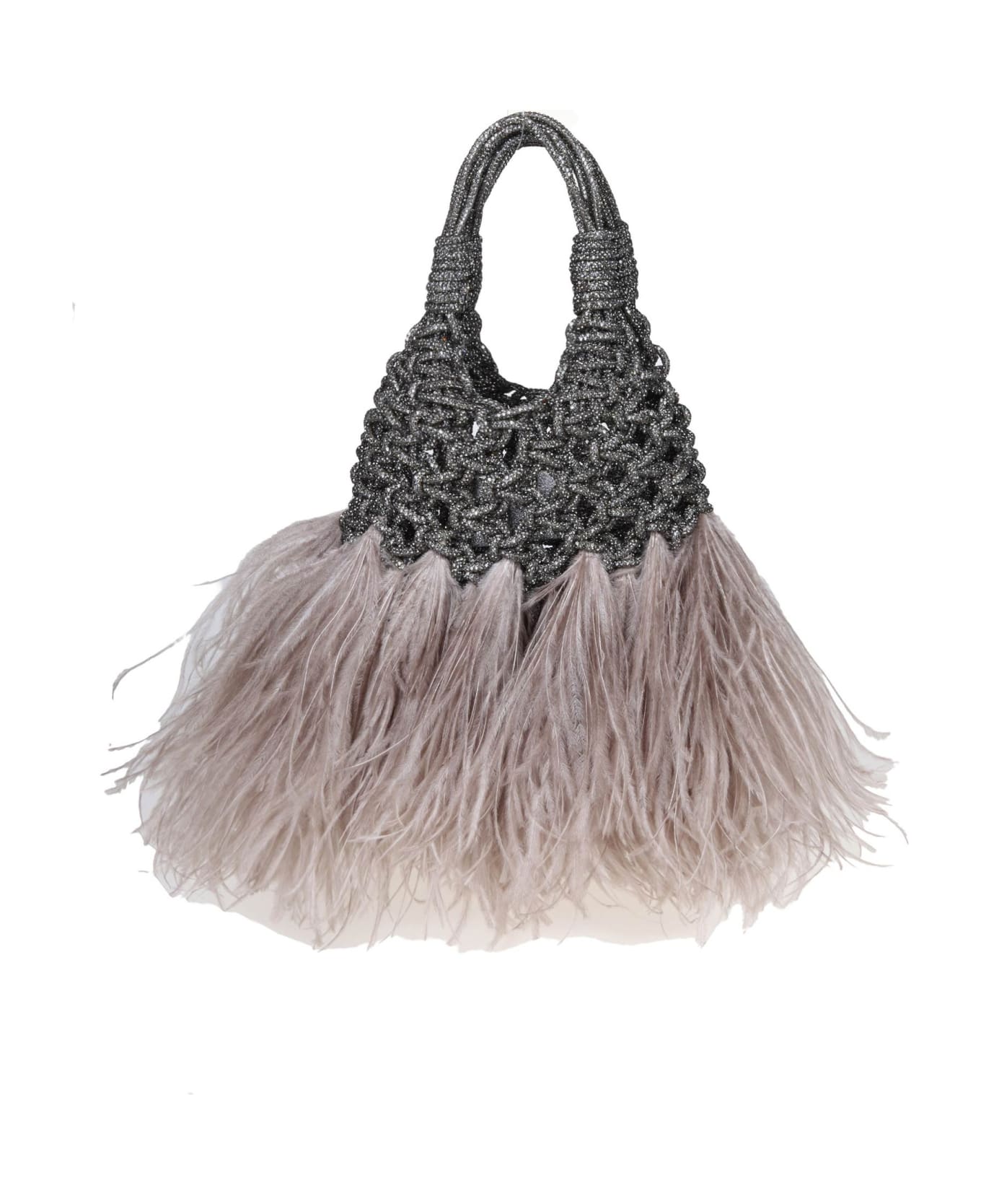 Hibourama Jewel Bag Woven With Ostrich Feathers - Black