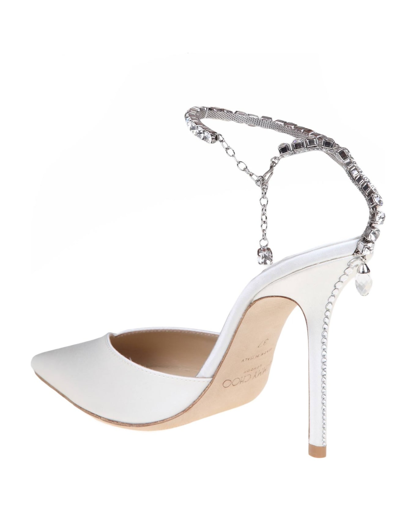 Jimmy Choo Slingback Saeda 100 In Satin With Applied Crystals - Ivory/Crystal