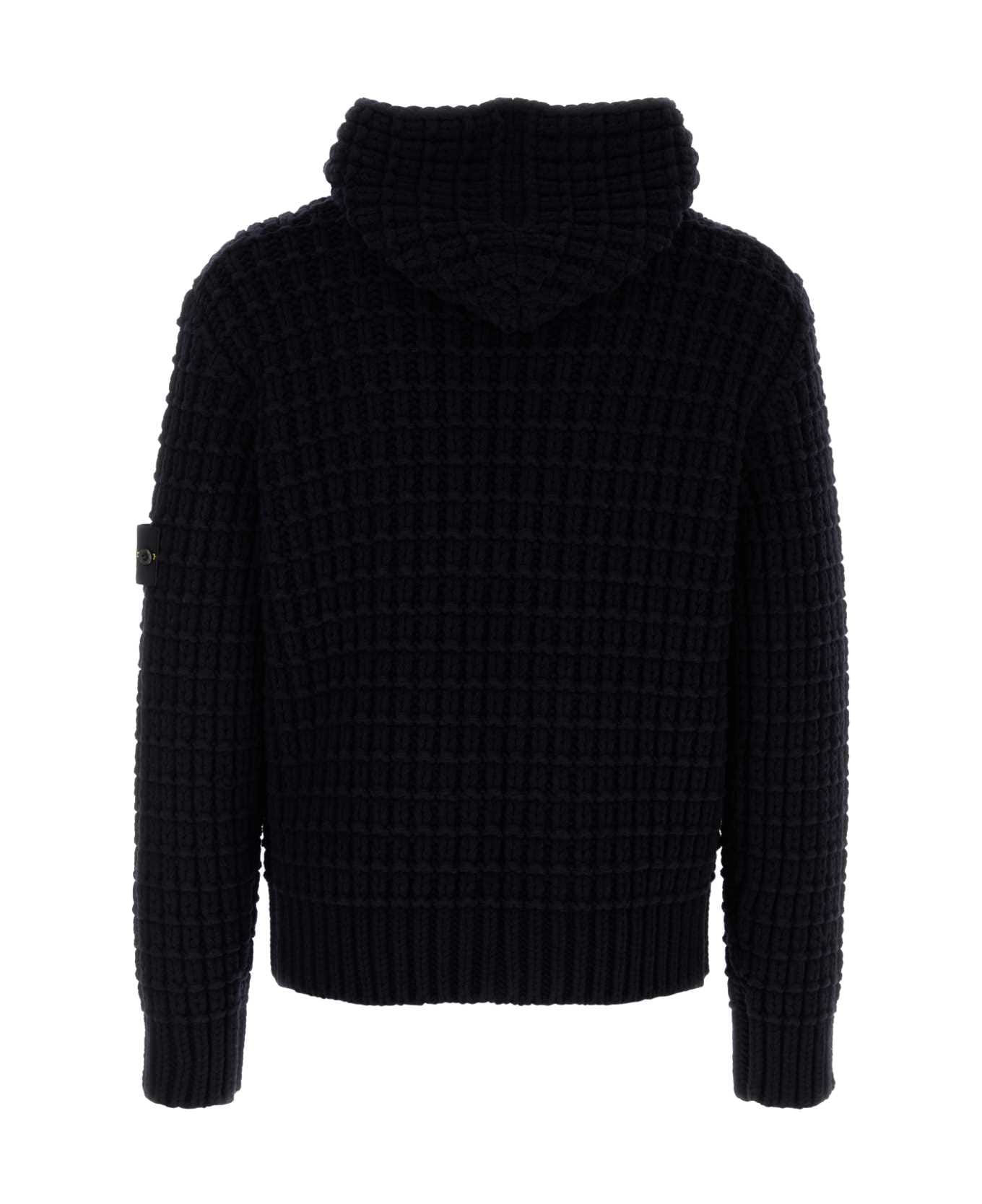 Stone Island Midnight Blue Wool Blend Cardigan - NAVYBLUE