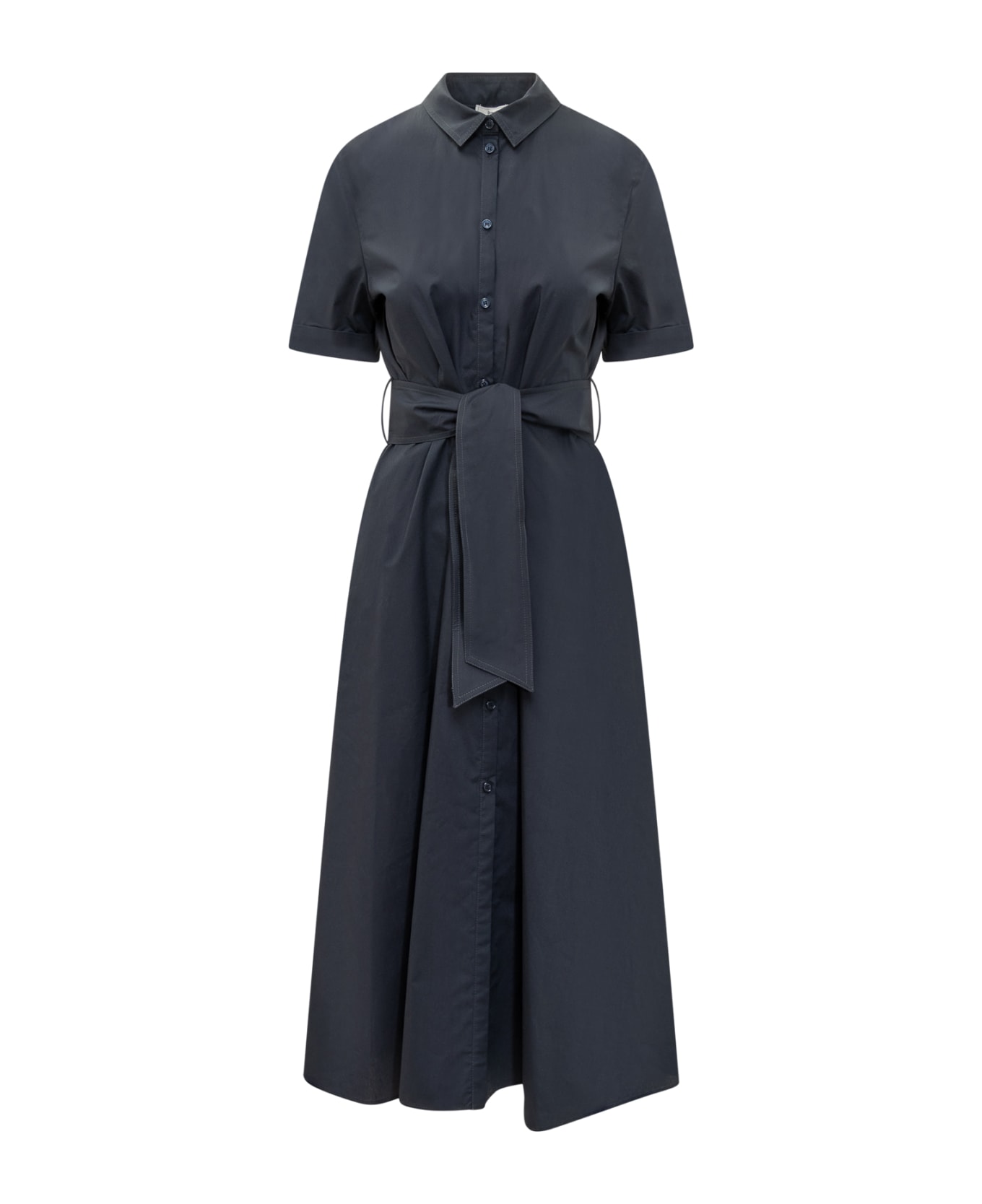 Woolrich Long Dress With Belt - MELTON BLUE
