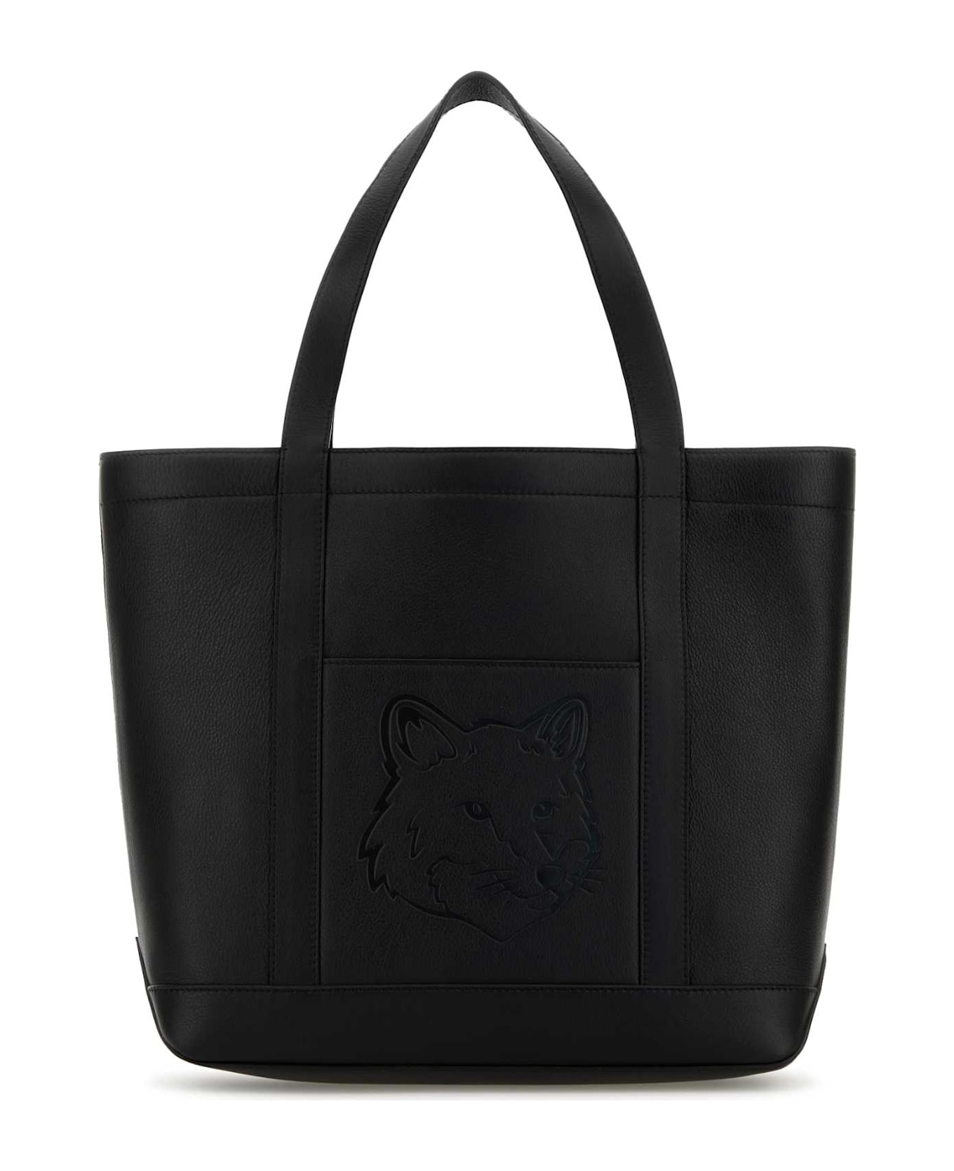 Maison Kitsuné Black Leather Shopping Bag - BLACK