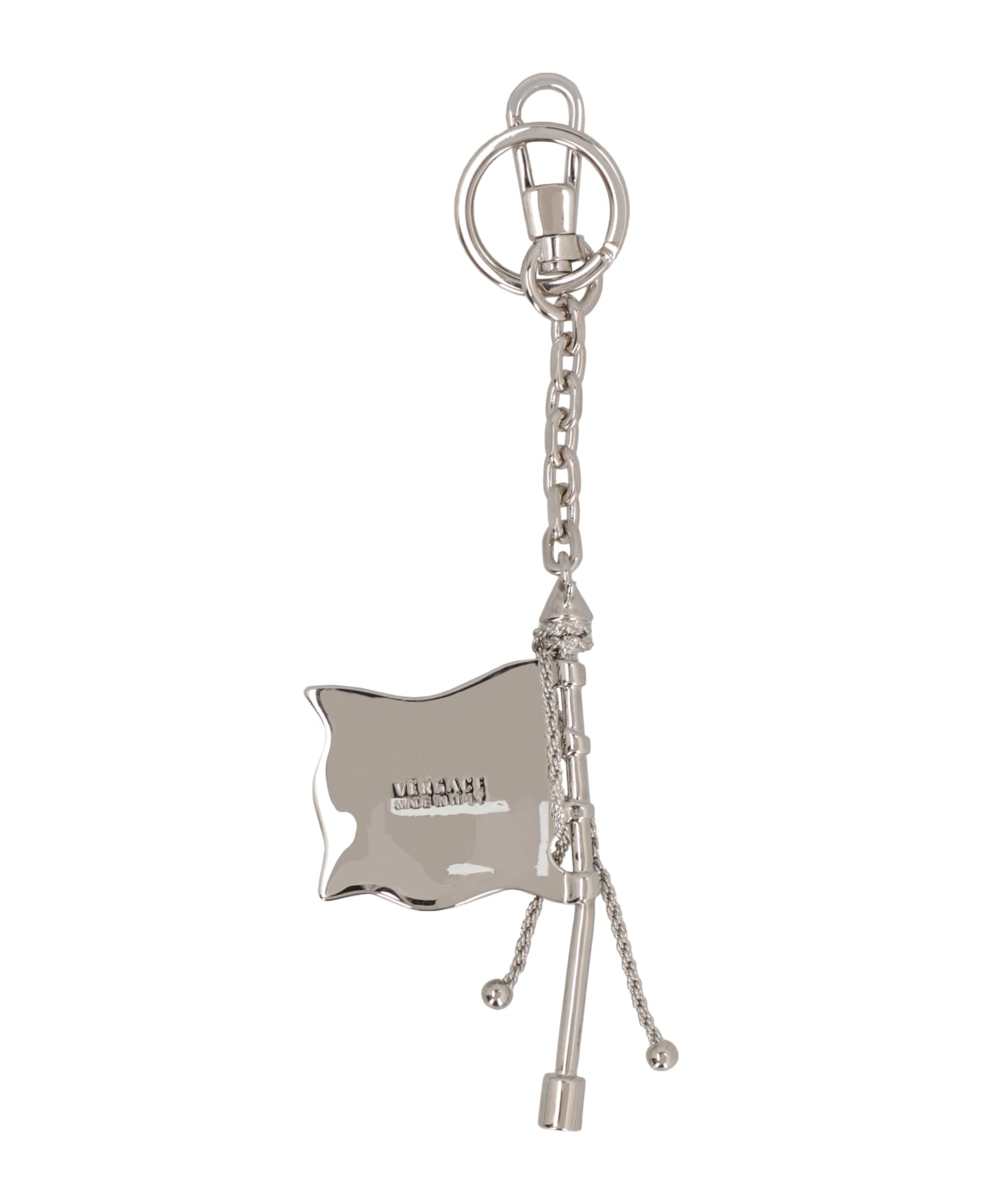 Versace Silver-tone Metal Key Ring And Clasp - Silver