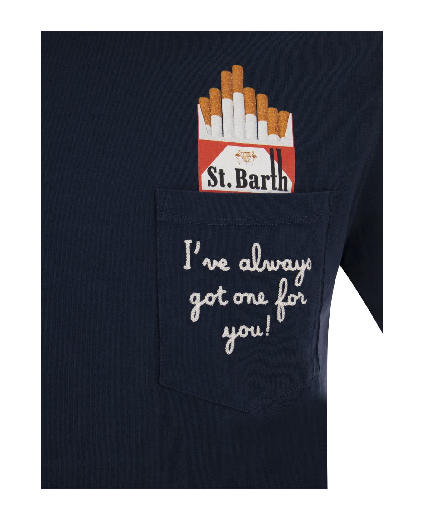 MC2 Saint Barth Cigarette T-shirt With Embroidery On Pocket - Blue