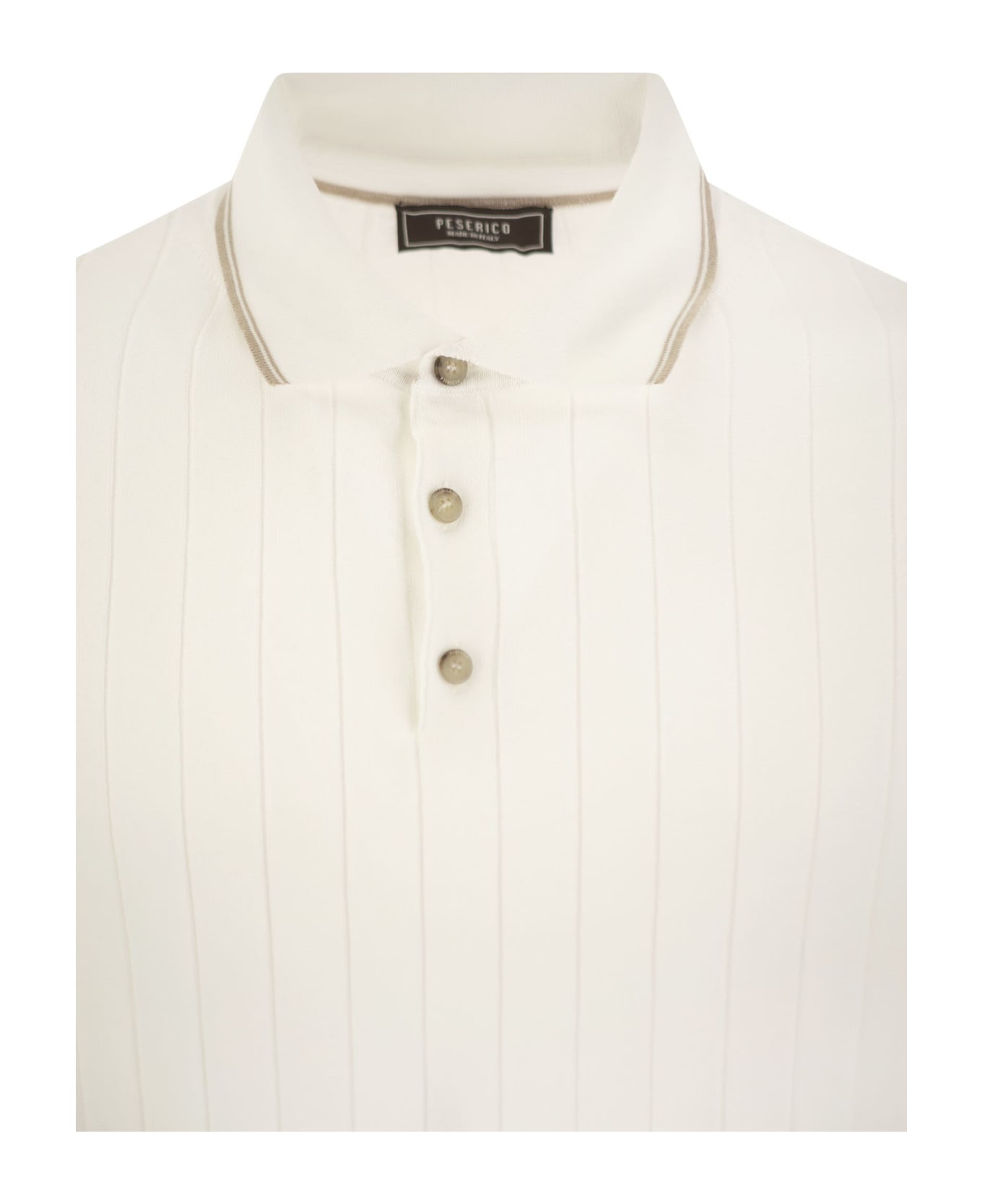 Peserico Polo Shirt In Pure Cotton Crepe Yarn With Flat Rib - White/beige ポロシャツ