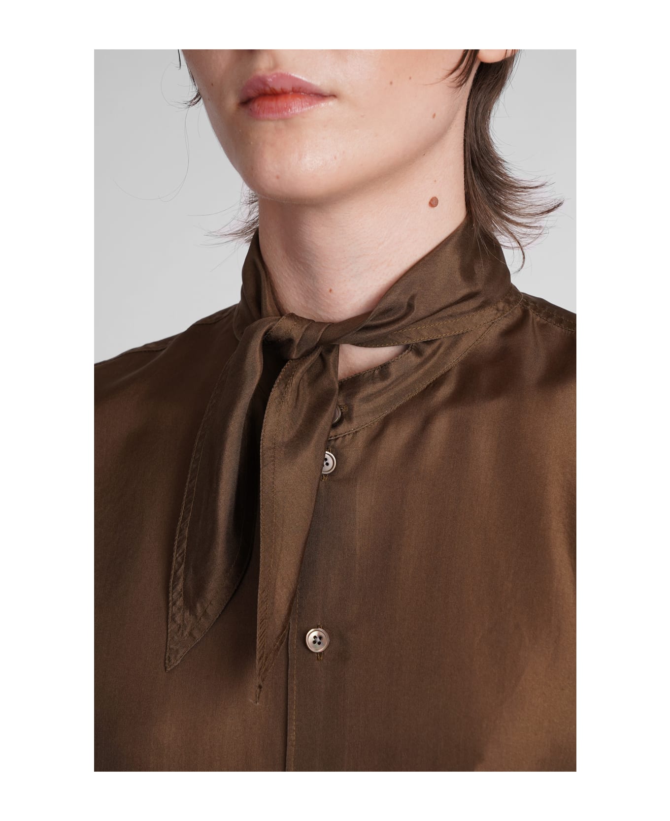 Lemaire Shirt In Brown Silk - brown