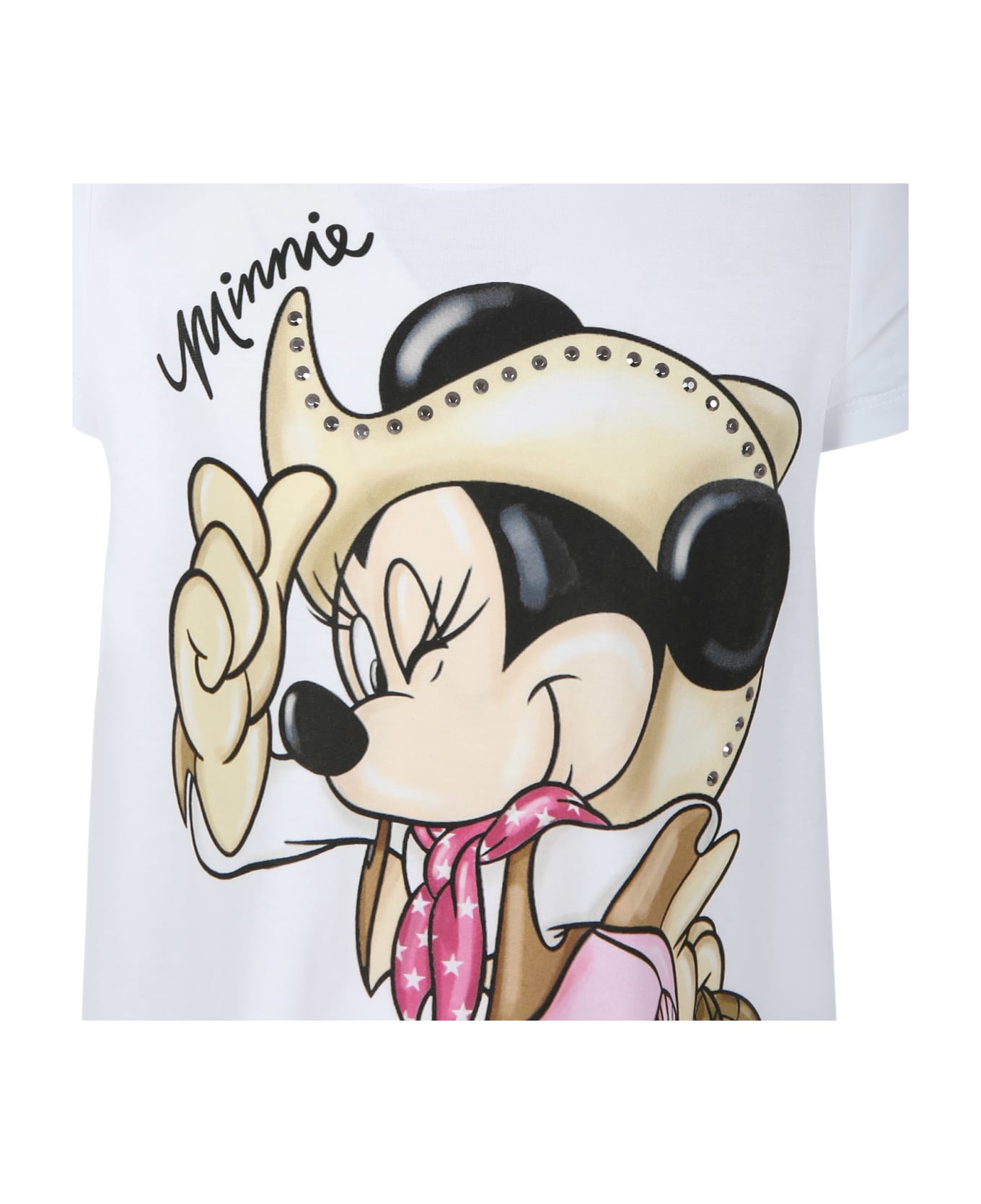Monnalisa White T-shirt For Girl With Minnie - White Tシャツ＆ポロシャツ