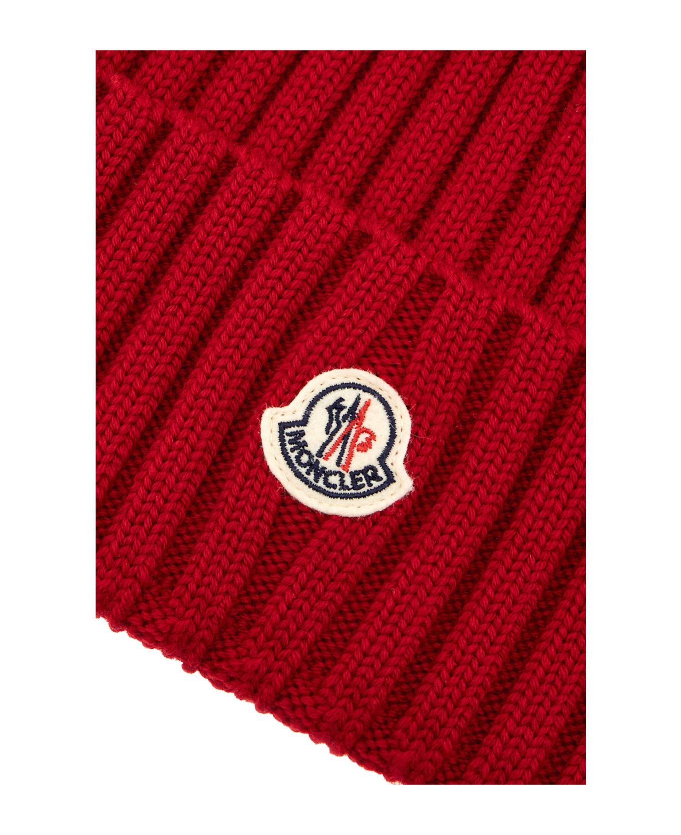 Moncler Red Wool Beanie Hat - BORDEAUX