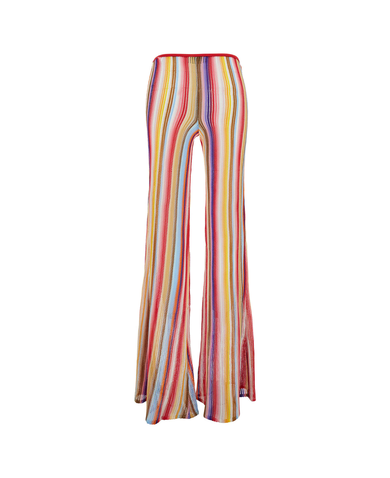 Missoni Multicolor Flare Pants With Stripe Motif In Viscose Crochet Woman - Multicolor ボトムス